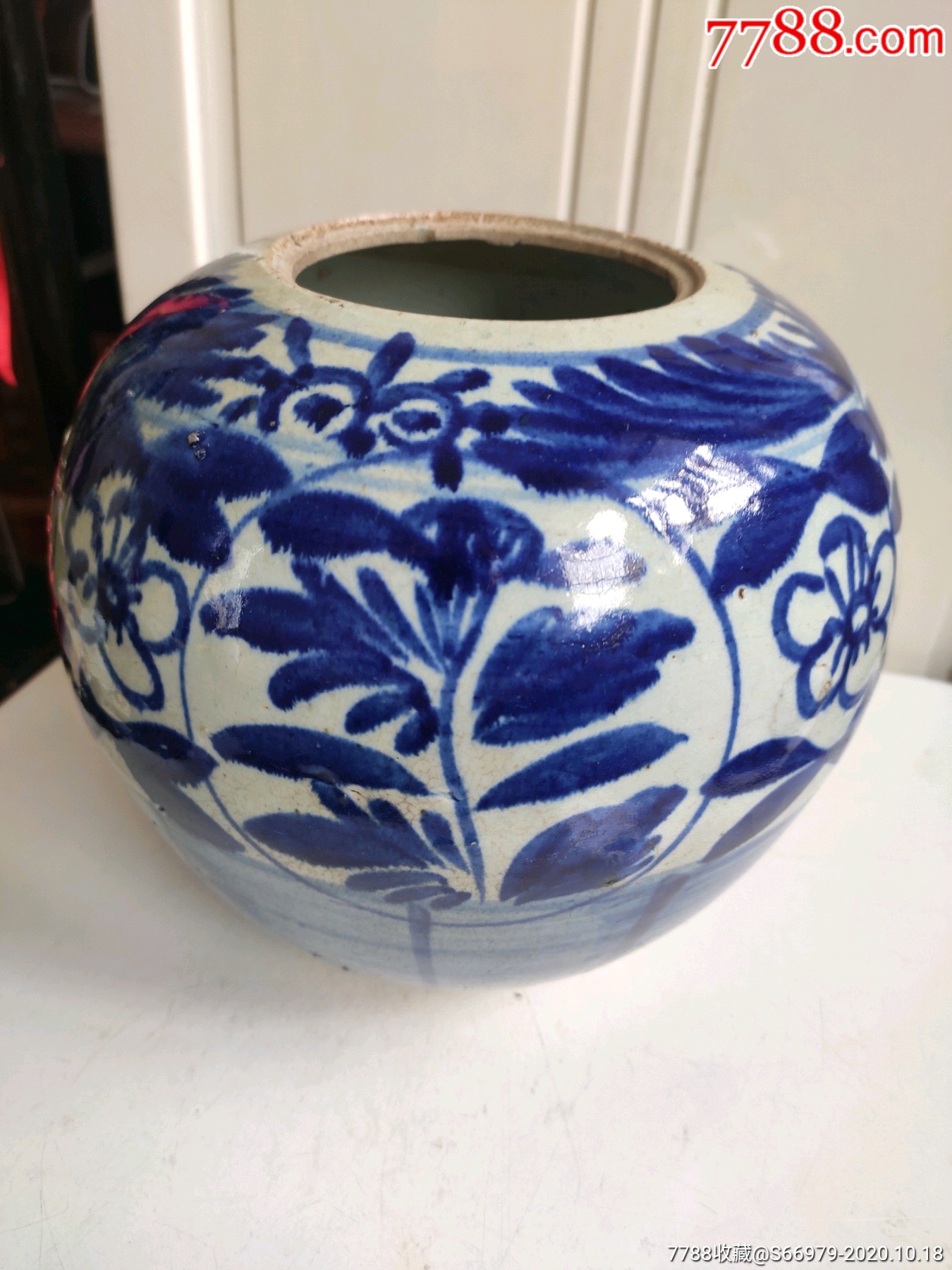 民国杨蓝青花西瓜罐(无盖)_青花瓷_第1张_7788瓷器