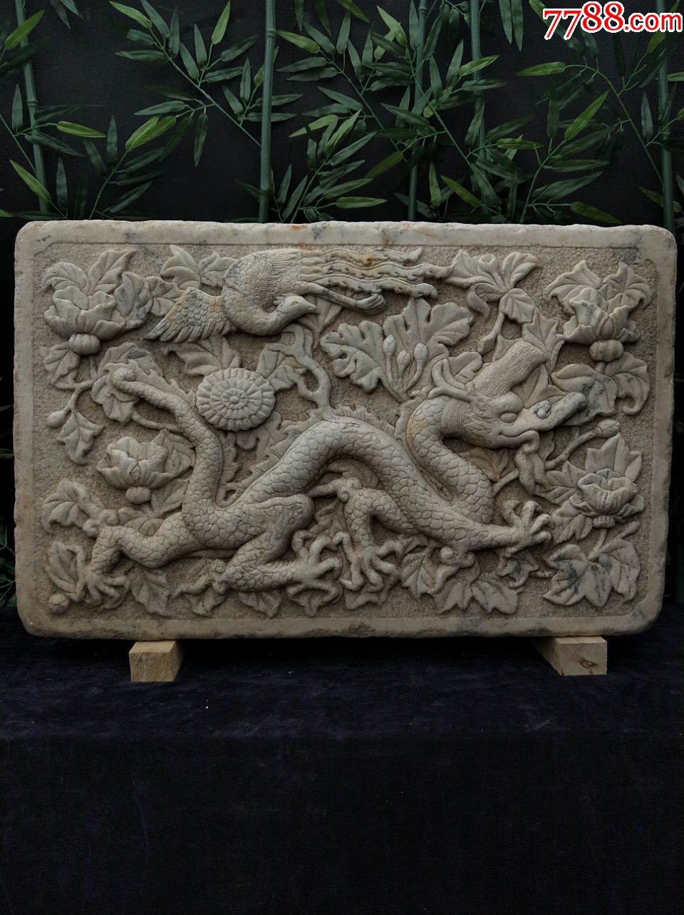 精美高浮雕龙凤汉白玉石板像