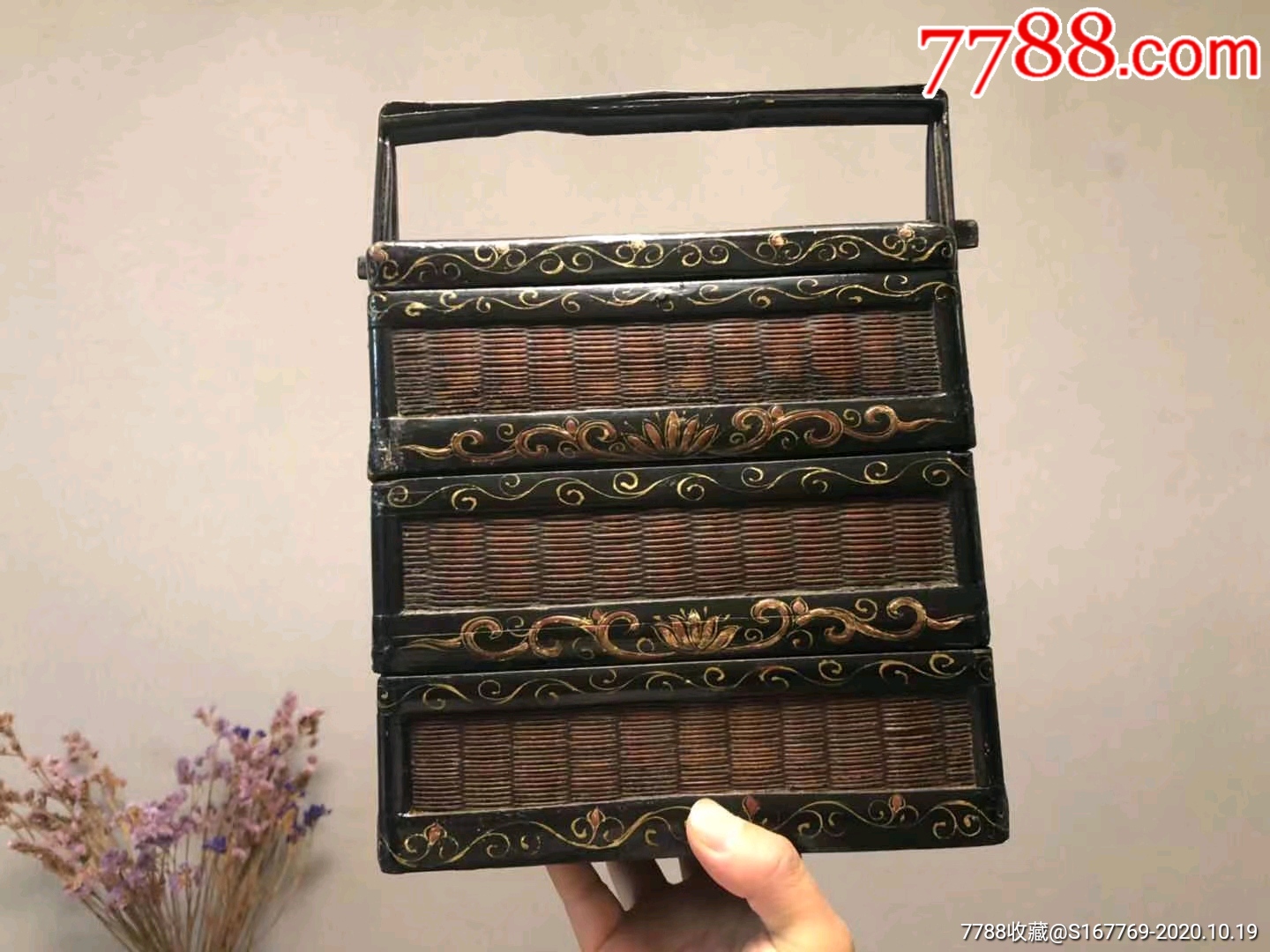 民国极品点心盒,大漆描金