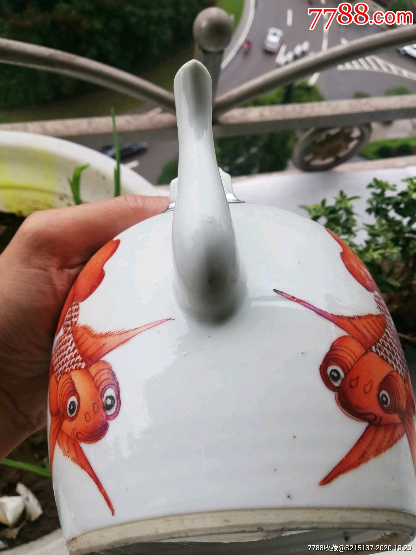 清～凡红金鱼壶-茶壶-7788收藏