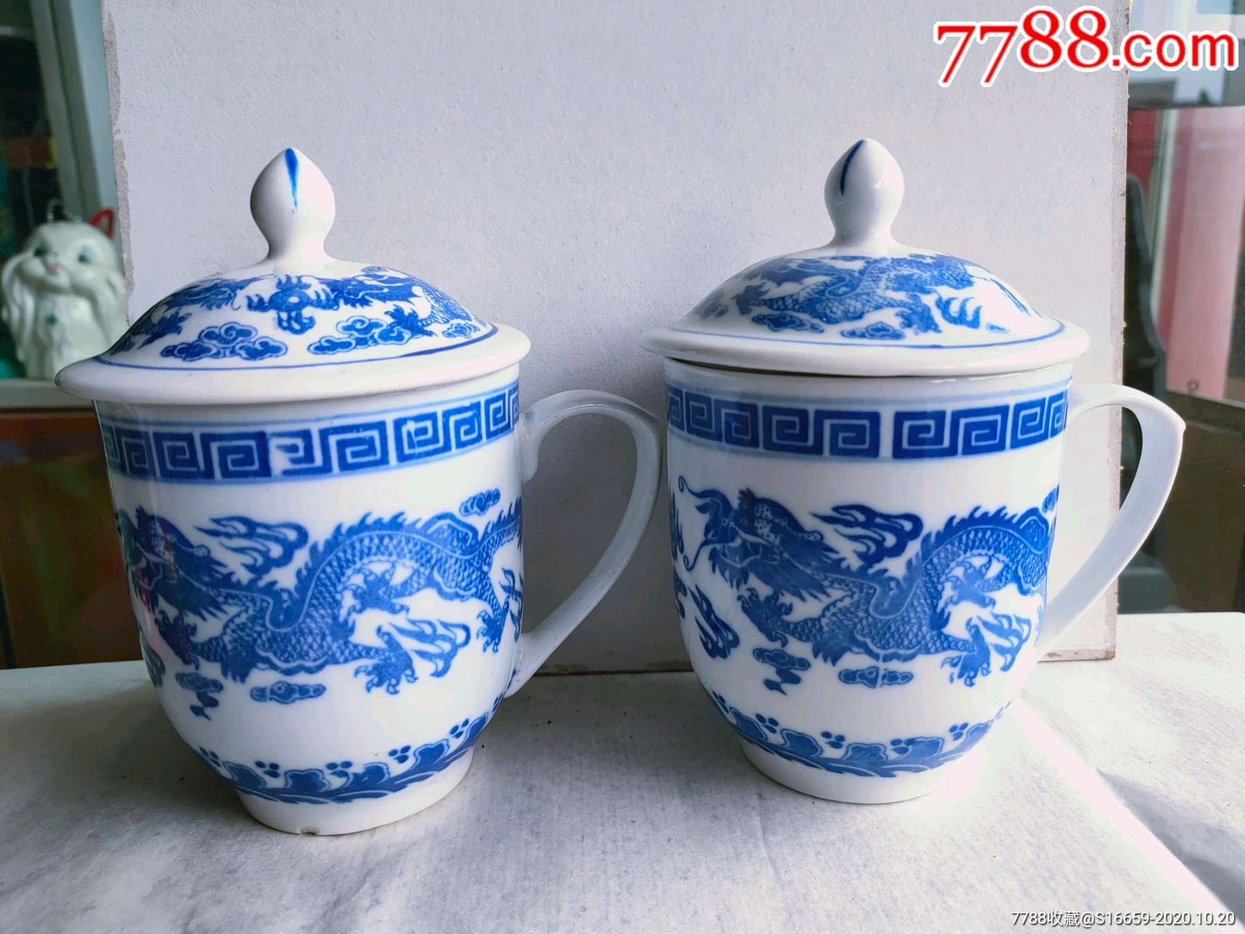 罗庄镇青花瓷茶杯双龙戏珠图案 收藏 价格:   