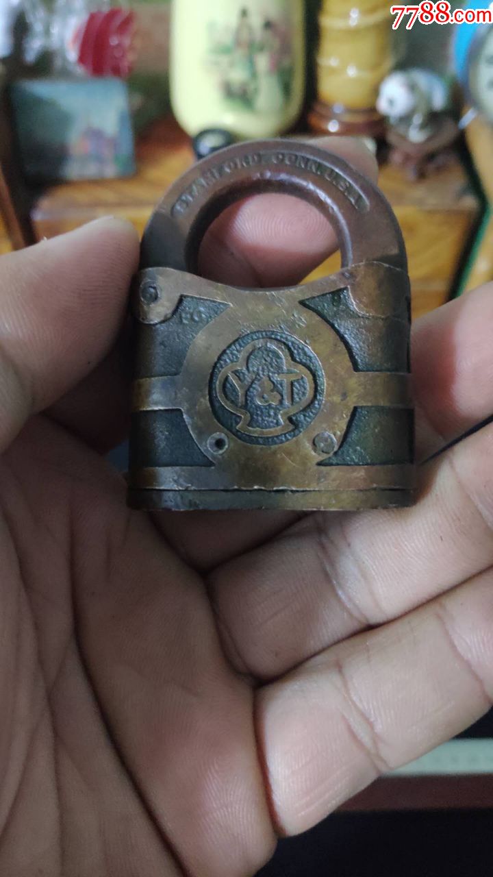 民国时期美国yale牌纯黄铜制老铜锁一枚无钥.