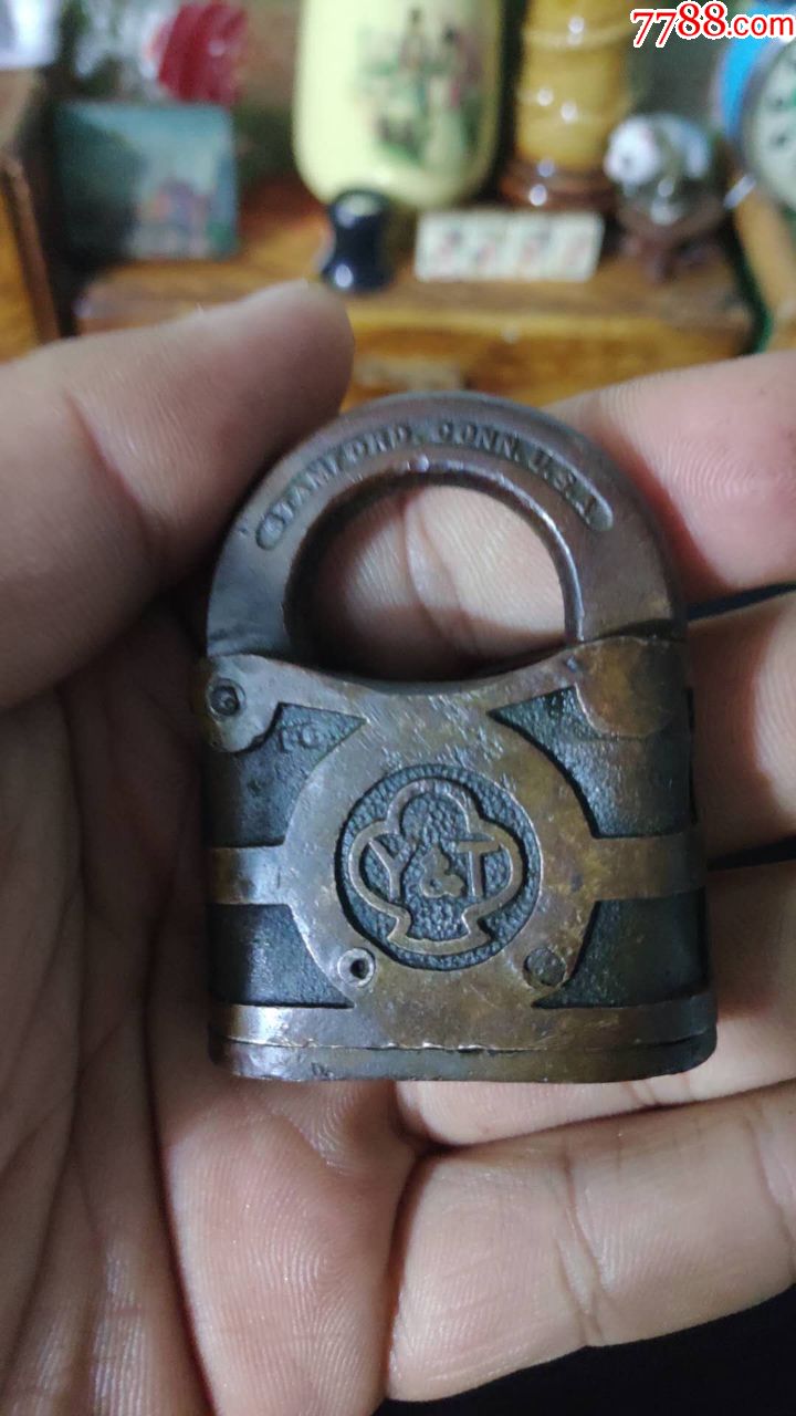 民国时期美国yale牌纯黄铜制老铜锁一枚无钥.