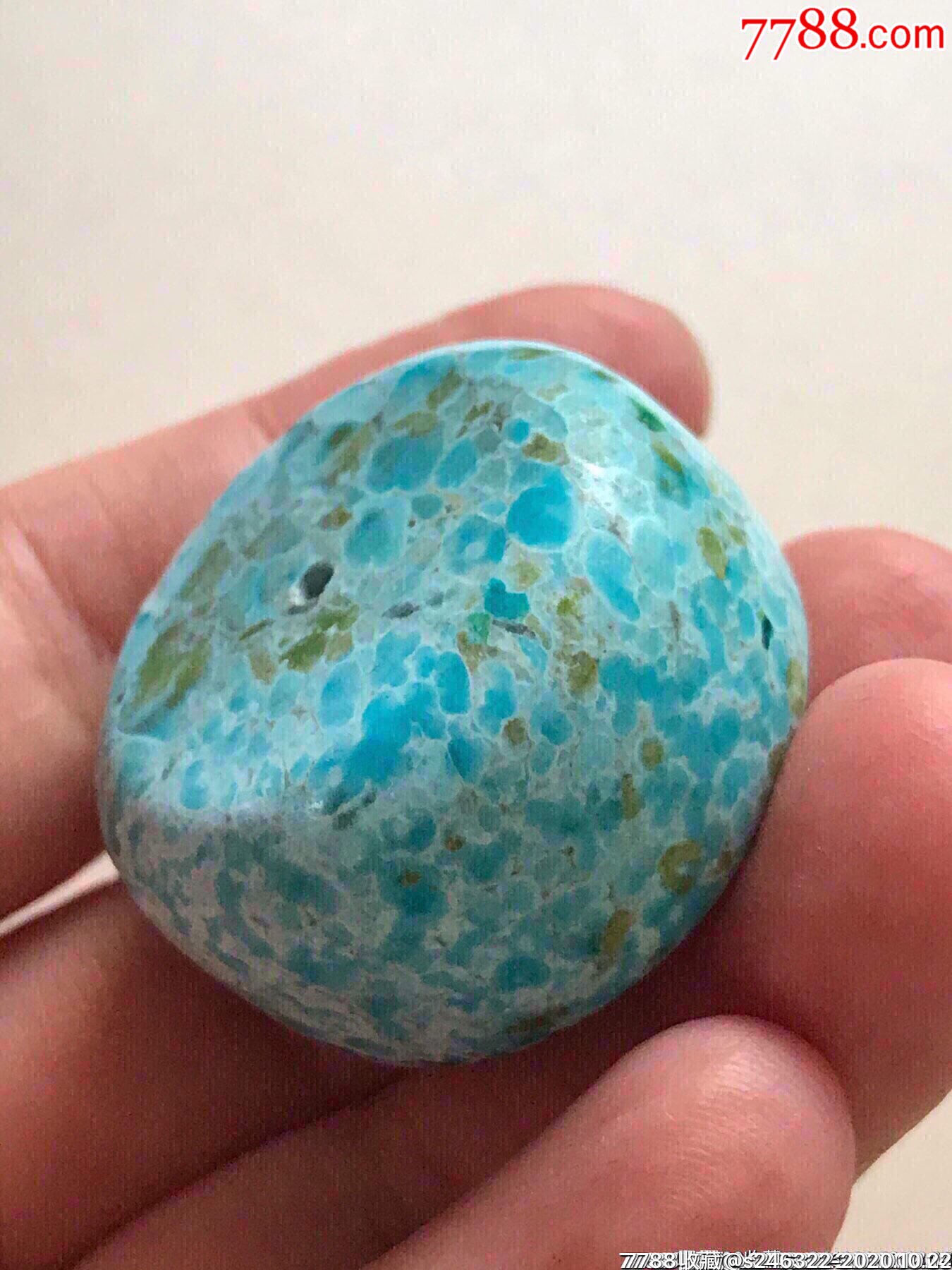 高瓷蓝花子原矿绿松石厚墩子31.4克