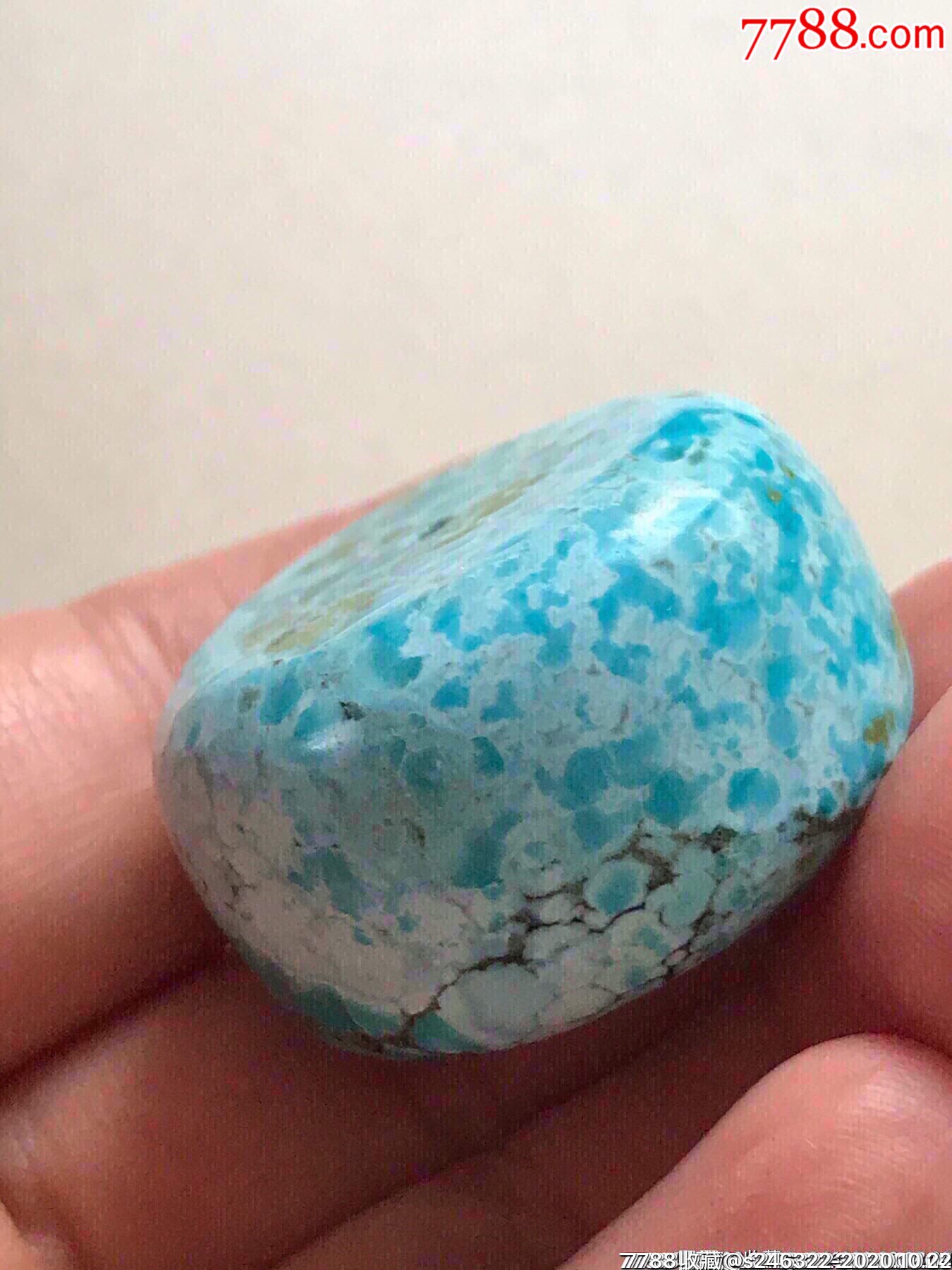 高瓷蓝花子原矿绿松石厚墩子31.4克