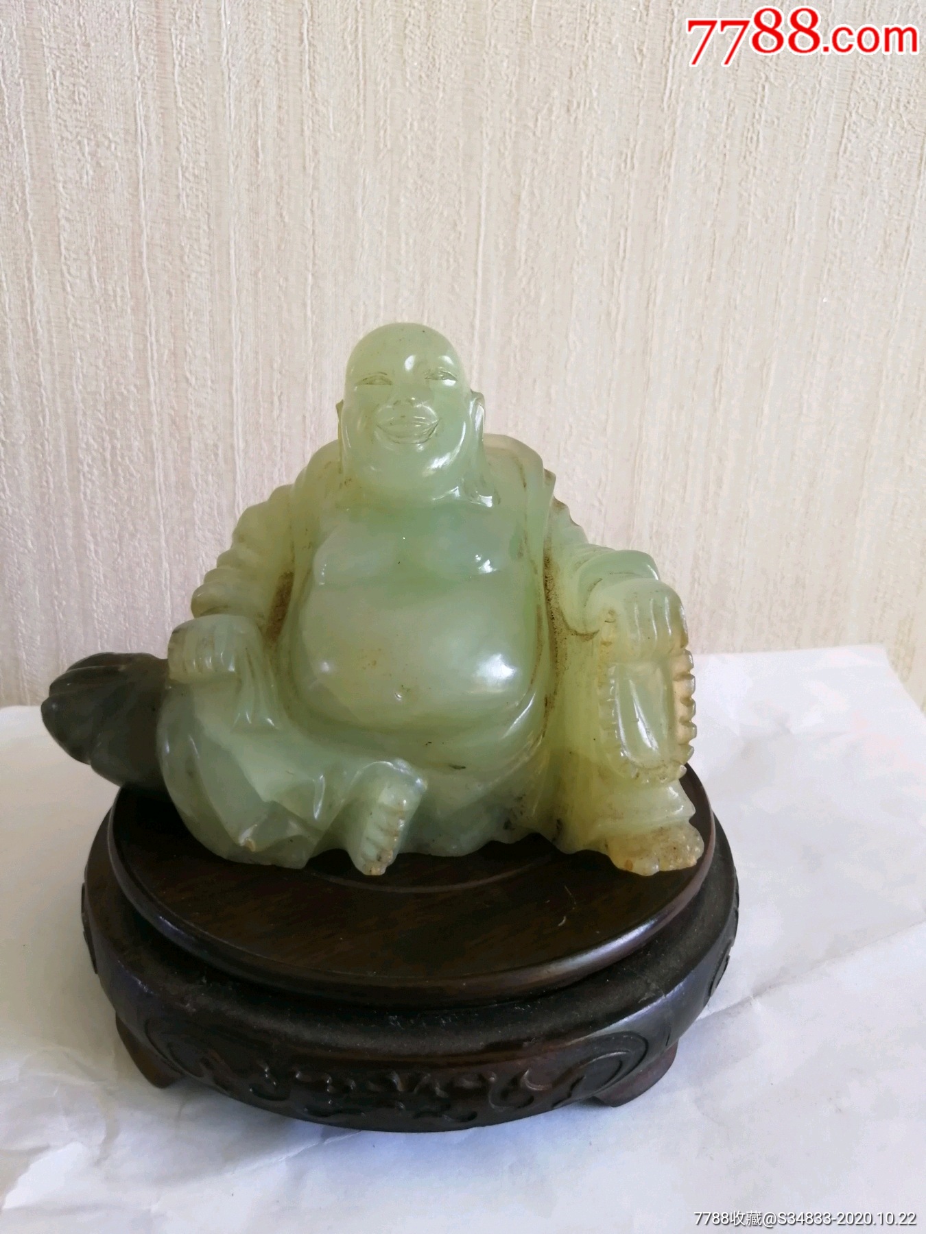 老的手工雕玉石大肚弥勒佛像