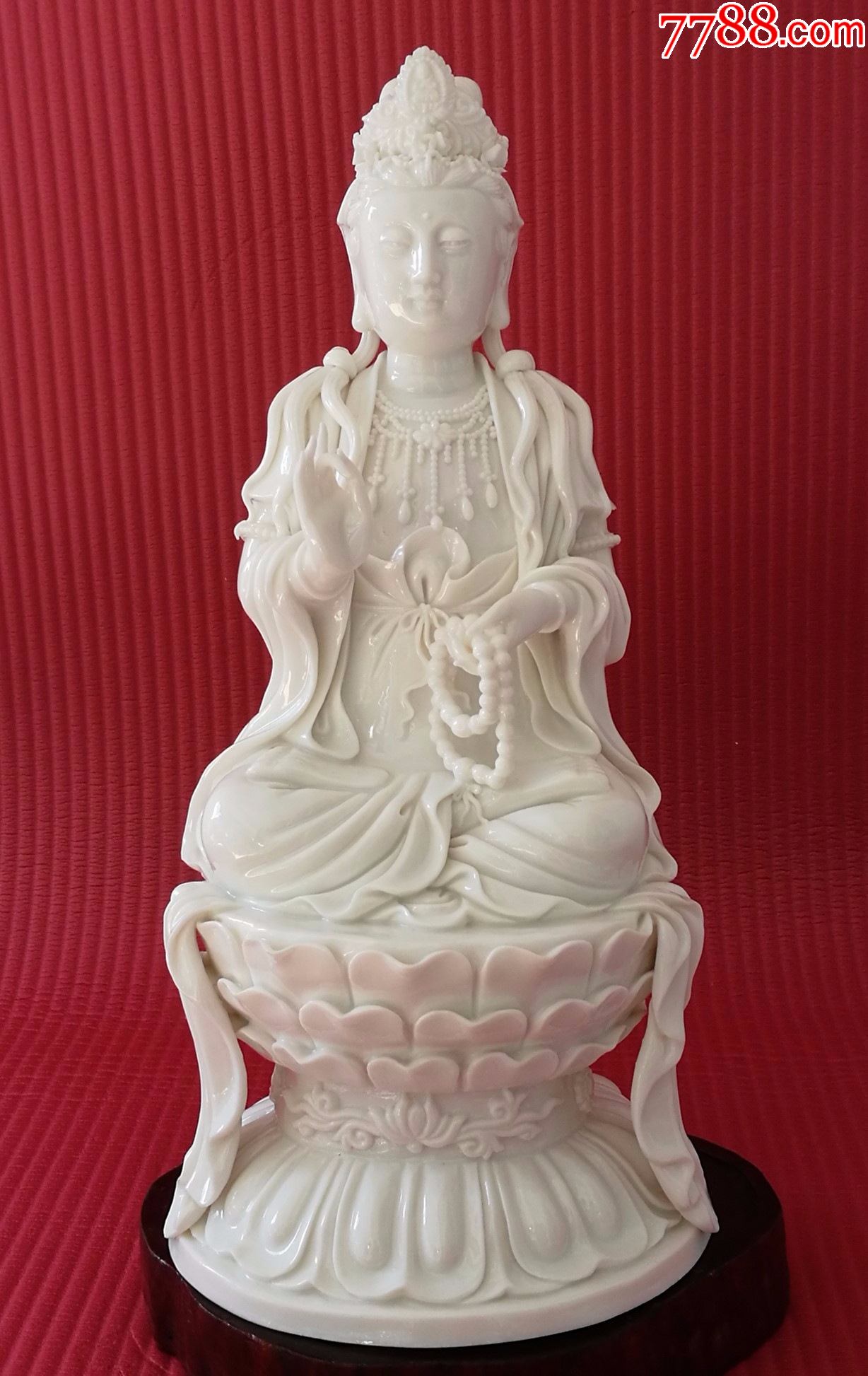 八十年代德化**白坐莲观音-单色白瓷-7788白瓷收藏