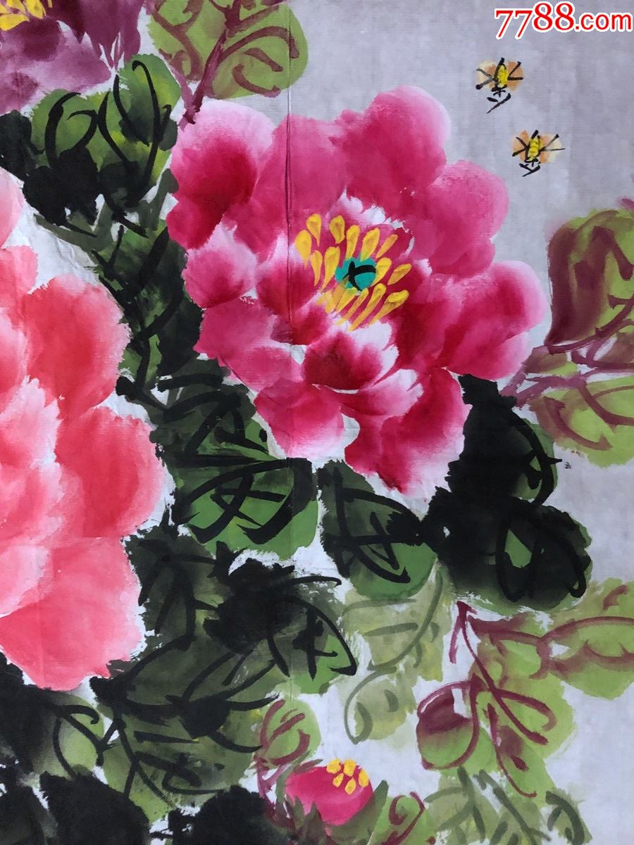 书画9102无款花鸟画,牡丹,约8.5平尺