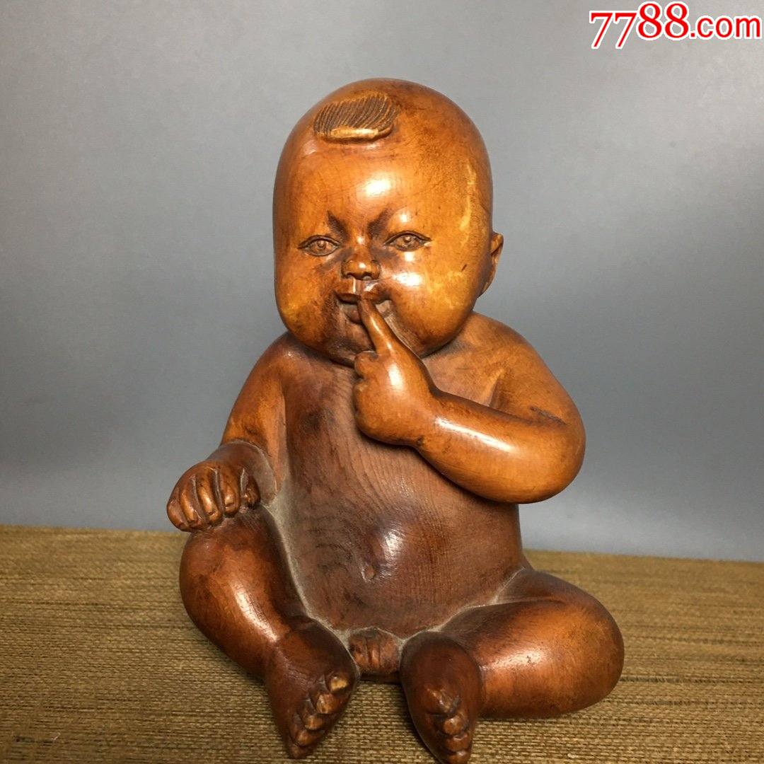 黄杨木雕刻童子摆件