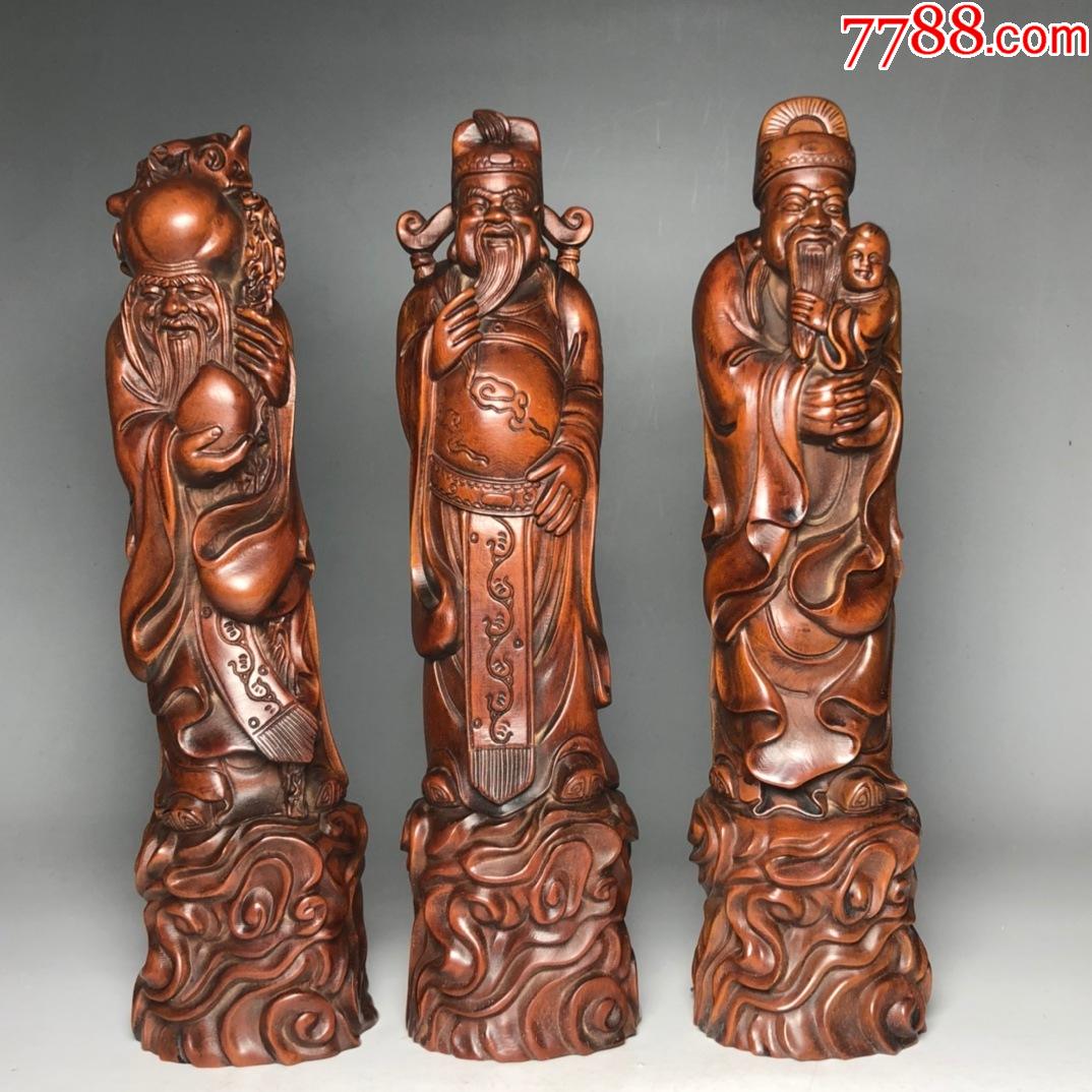 黄杨木雕刻福禄寿三星摆件高25厘米