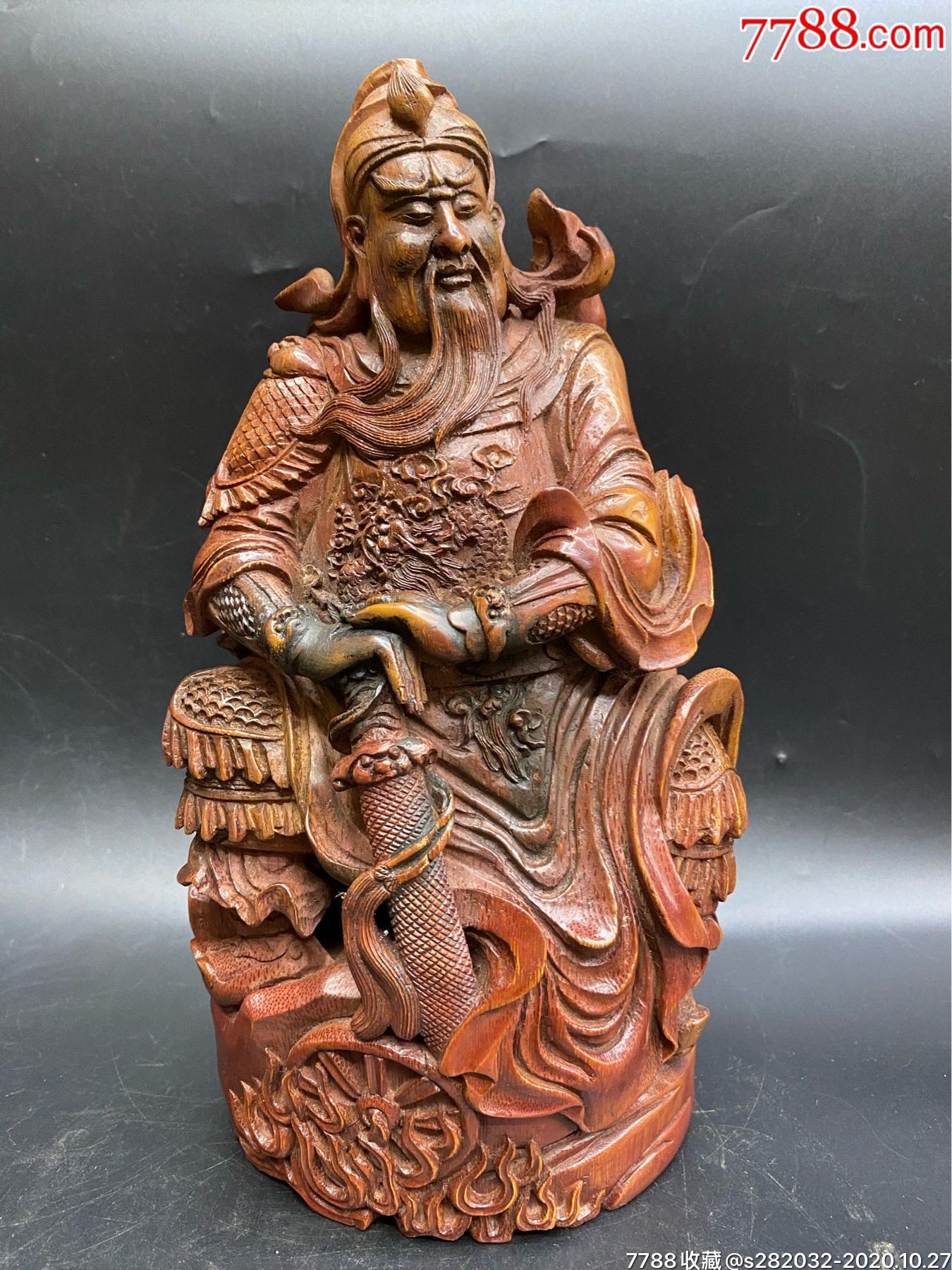 旧藏手工雕刻竹根雕坐关公,诚寻有缘人,收藏精品