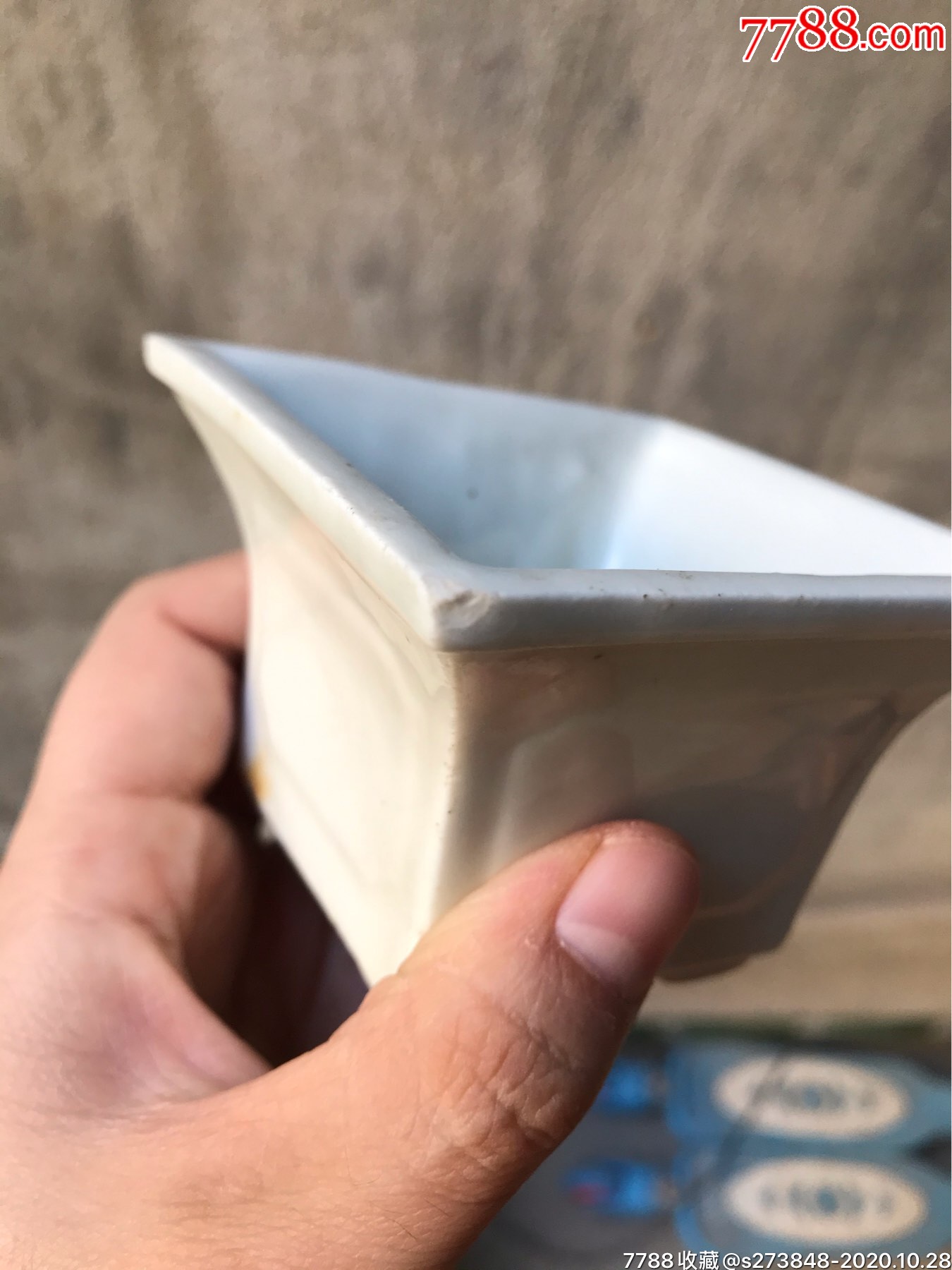 清末德化窑四方梯形白瓷花盆