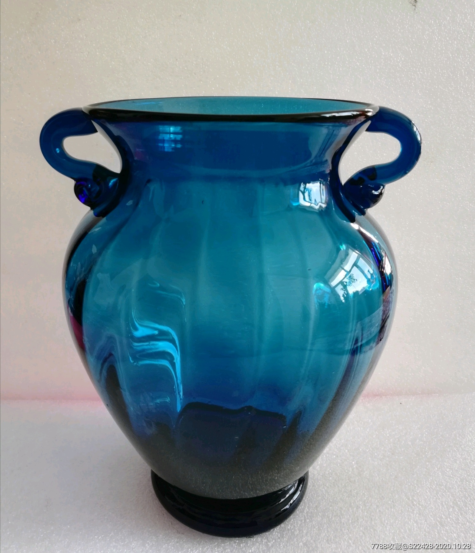 蓝色妖姬(琉璃)玻璃双耳花瓶