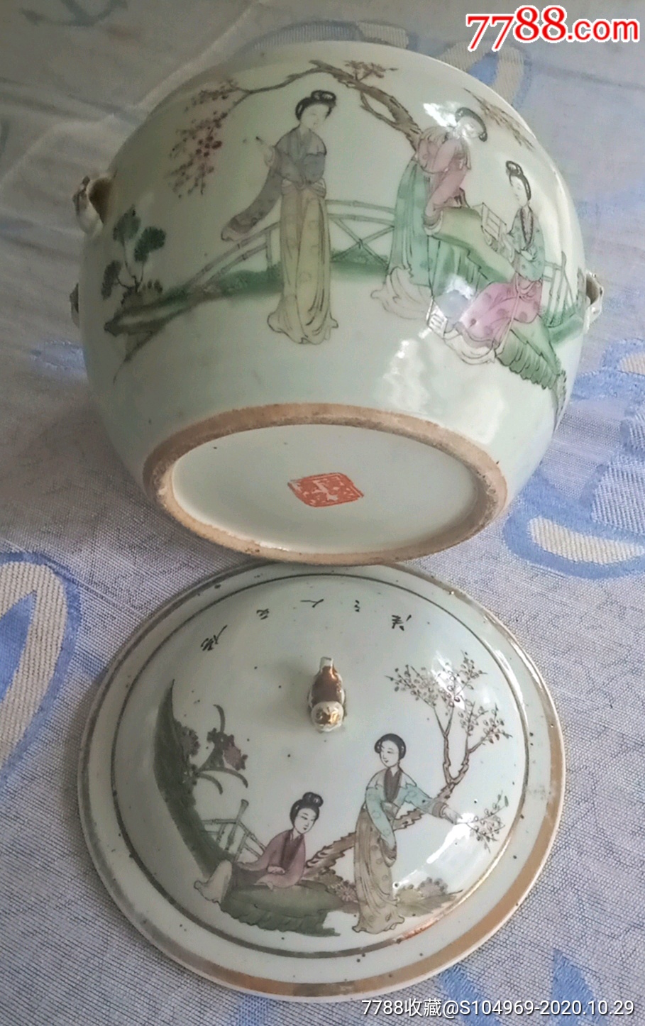 民国桃花美女粥罐糖缸完整保老