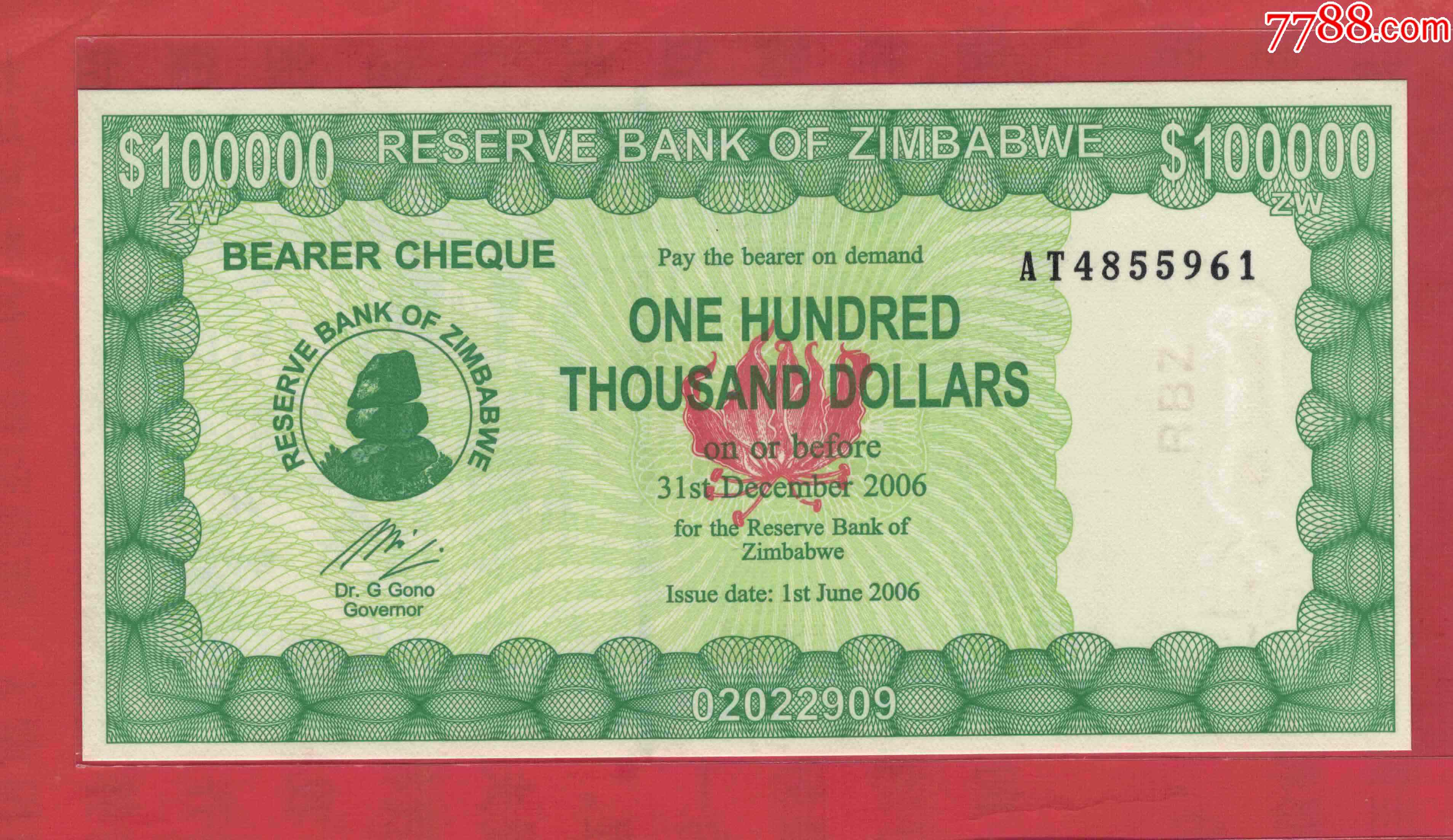 津巴布韦 2006年100000(10万)元/实物图/unc