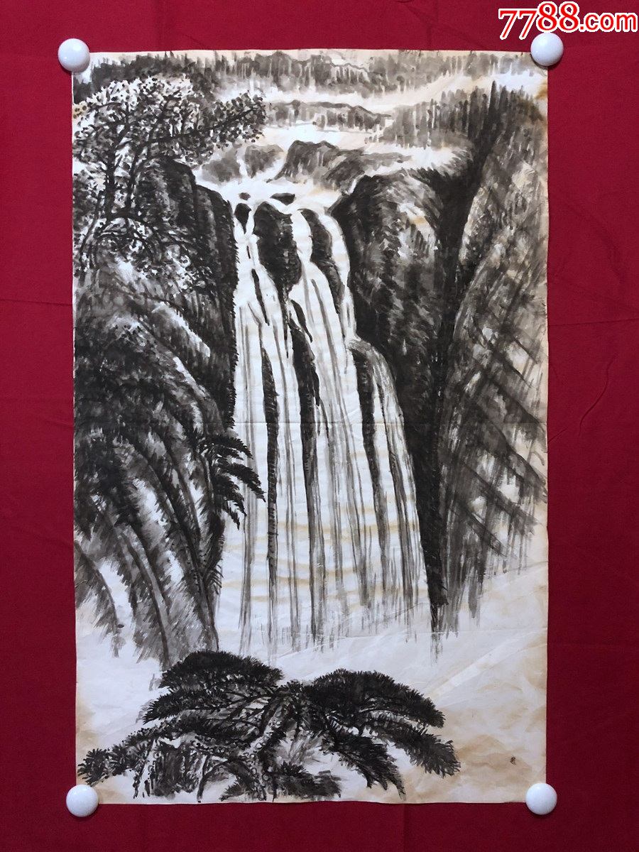 书画9362著名画家田雨无款山水画