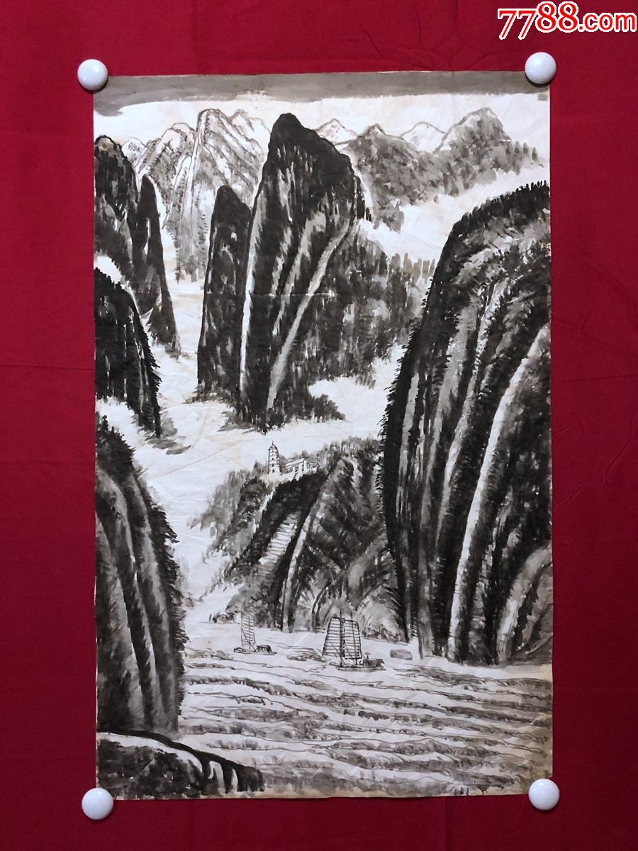 书画9366著名画家田雨无款山水画