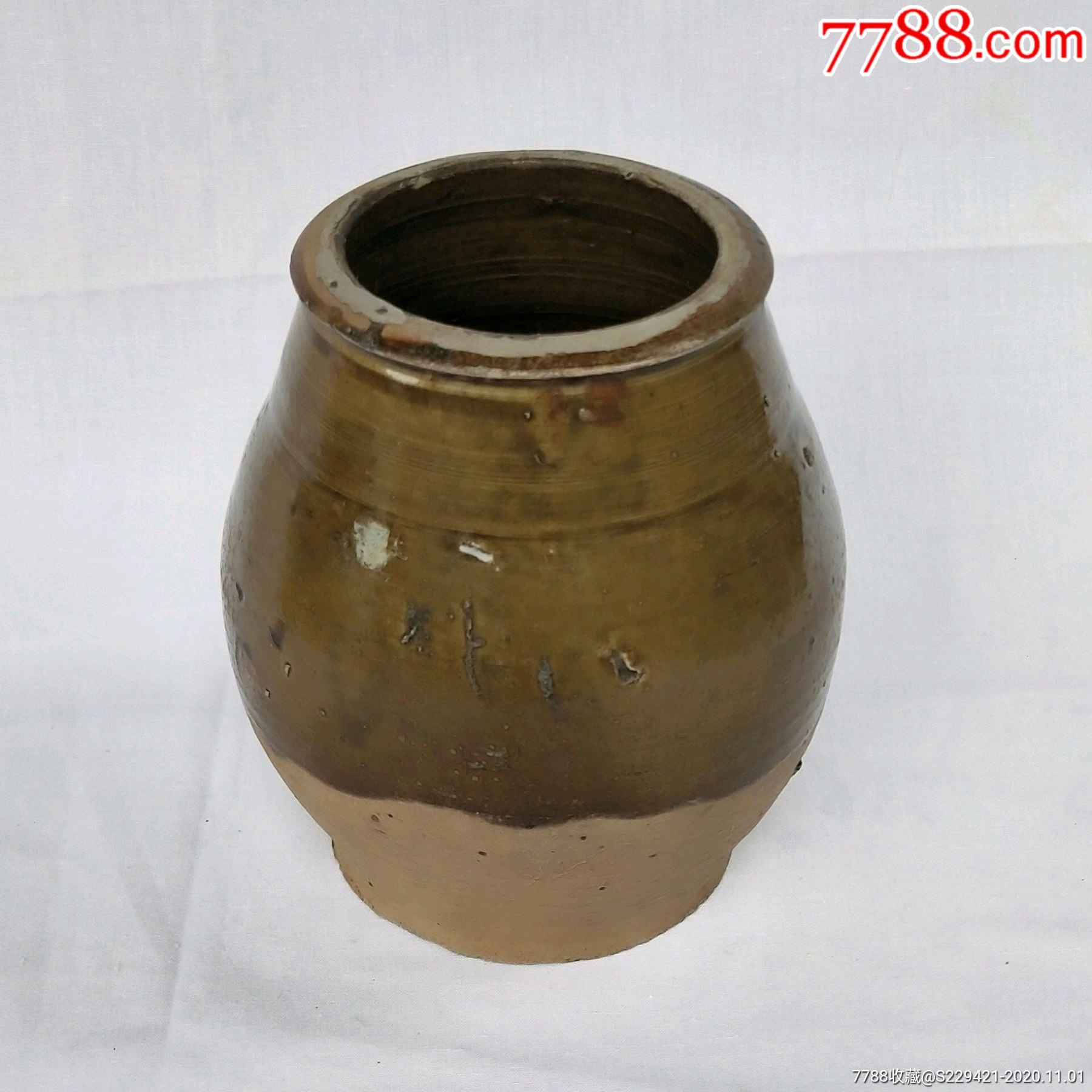 民国老陶器古董手工原创设计青釉罐儿装饰工艺品摆件收藏品