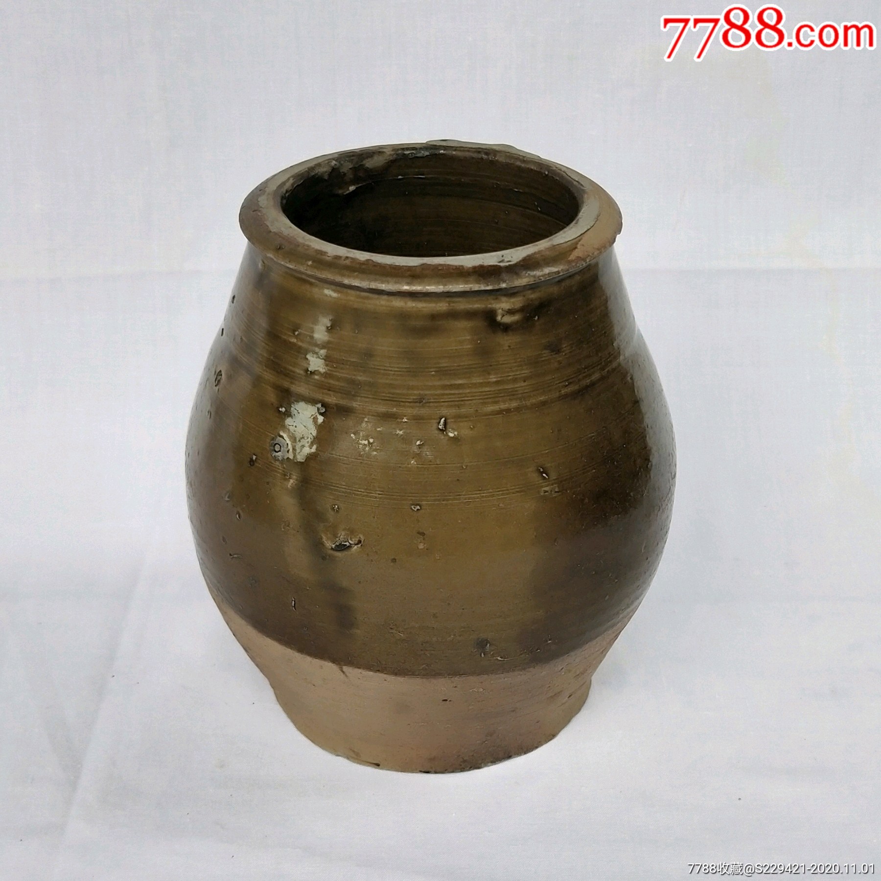 民国老陶器古董手工原创设计青釉罐儿装饰工艺品摆件收藏品