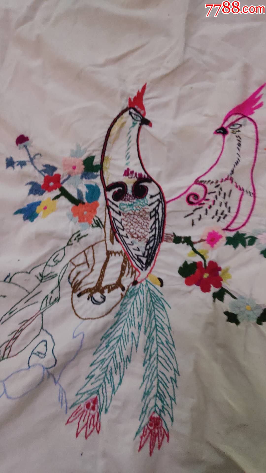 上世纪7080年代老刺绣花鸟图案老式门帘东北老民俗老物品