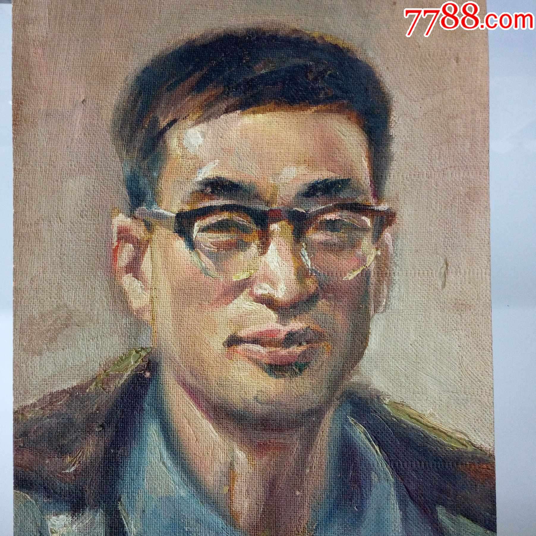 文革知青小品油画《戴眼镜的青年》.绘画原作,非印刷品.