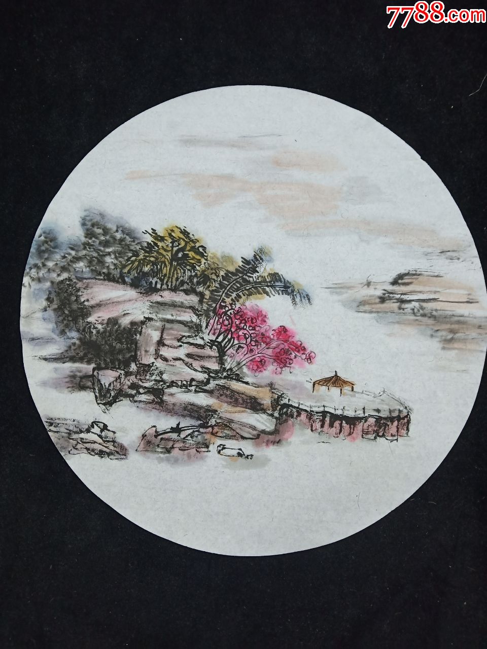 无章款扇形山水画尺寸42*42厘米