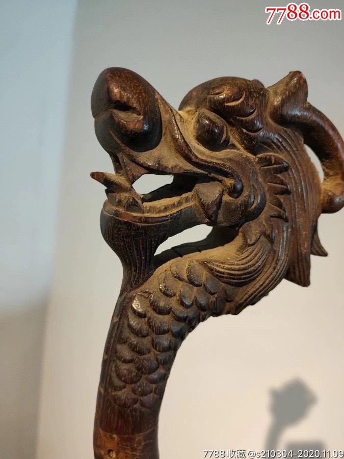 清代龙头手杖龙头部分为红木下身花椒木高105龙头长14宽10