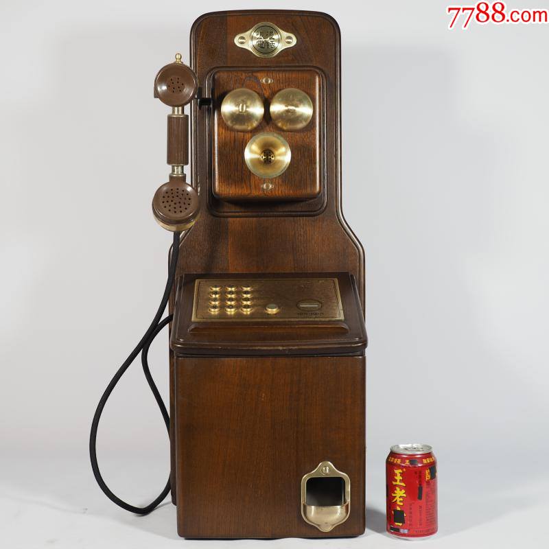 古董电话日本老式实木壁挂公用电话机按键投币式民俗老物浪漫电话
