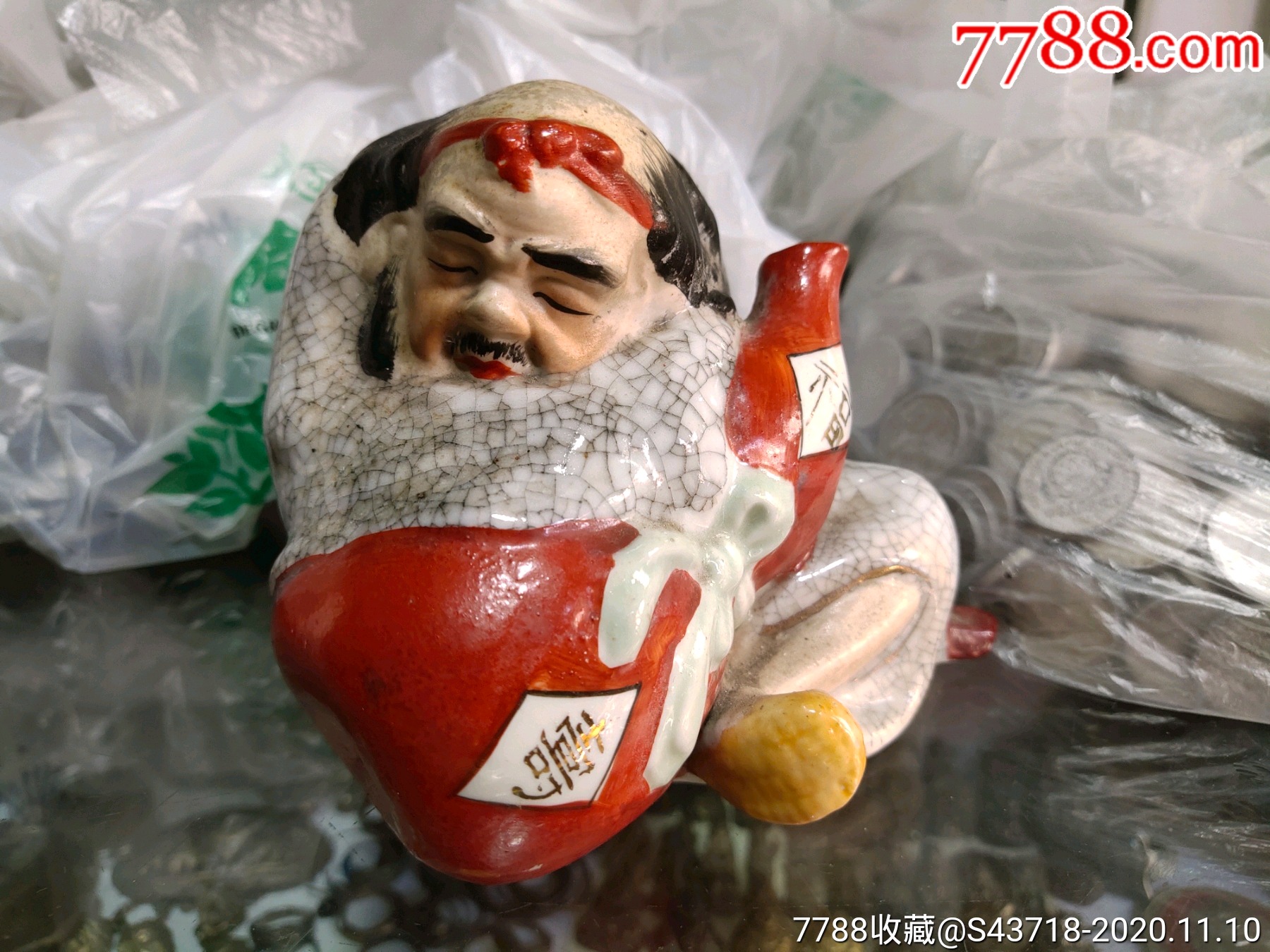 老开片人物铁拐李醉酒福寿葫芦