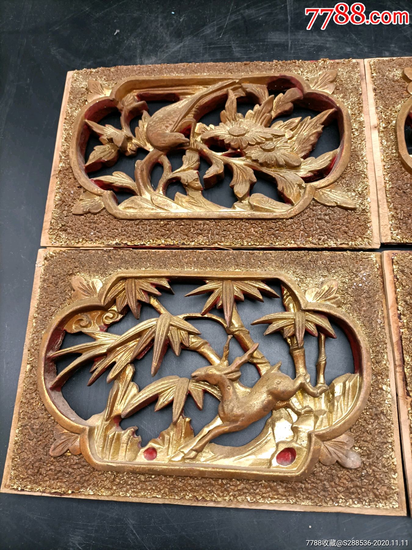 首页 零售 木雕花板 >> 描金花板一组四篇片_木