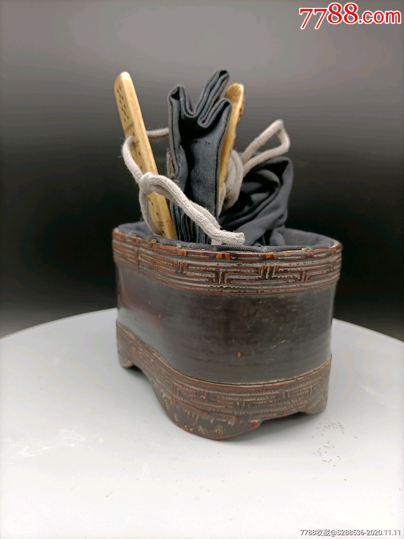 民国竹刻鹌鹑圈鹌鹑袋子