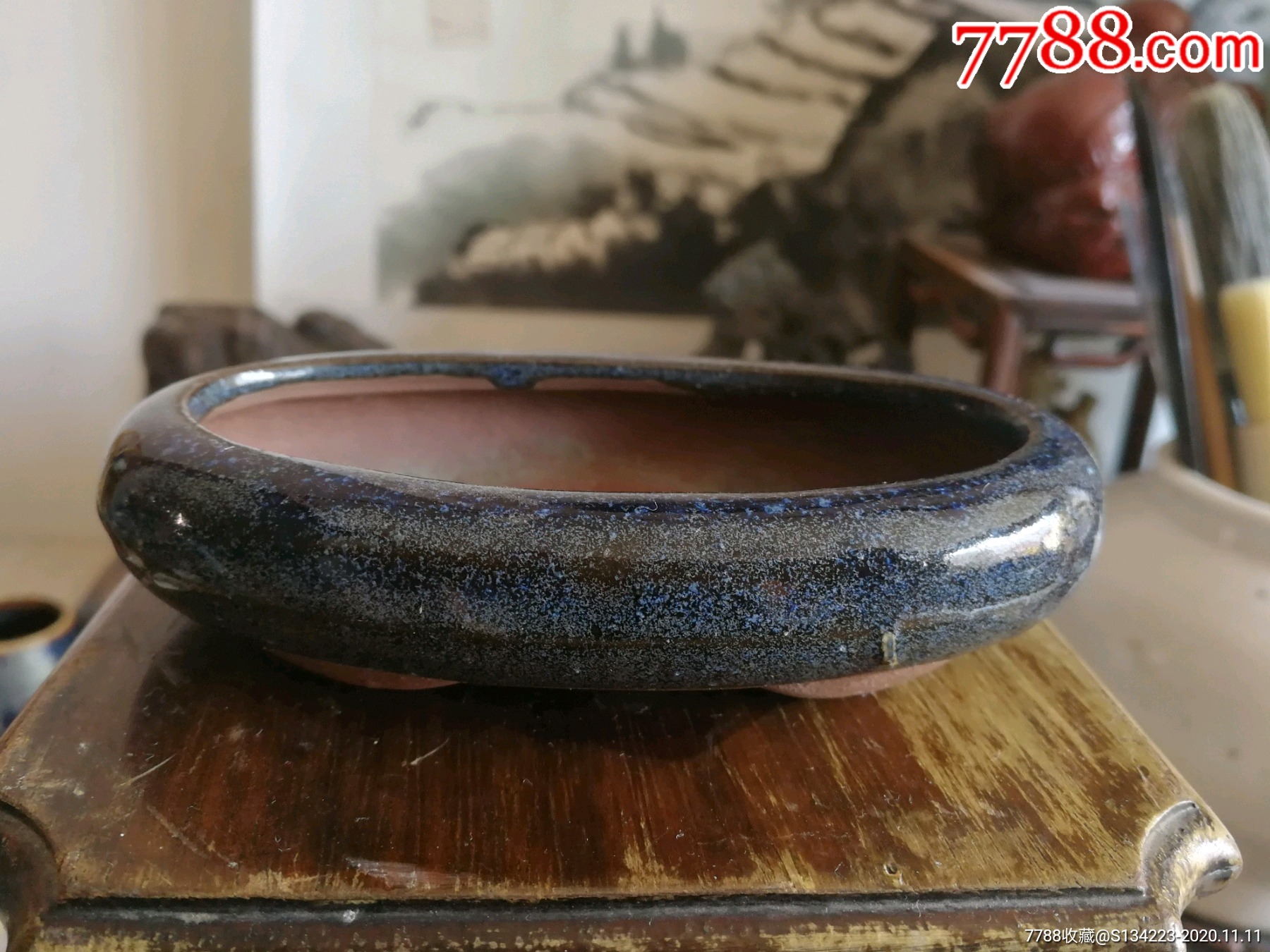 解放初紫砂挂釉花盆