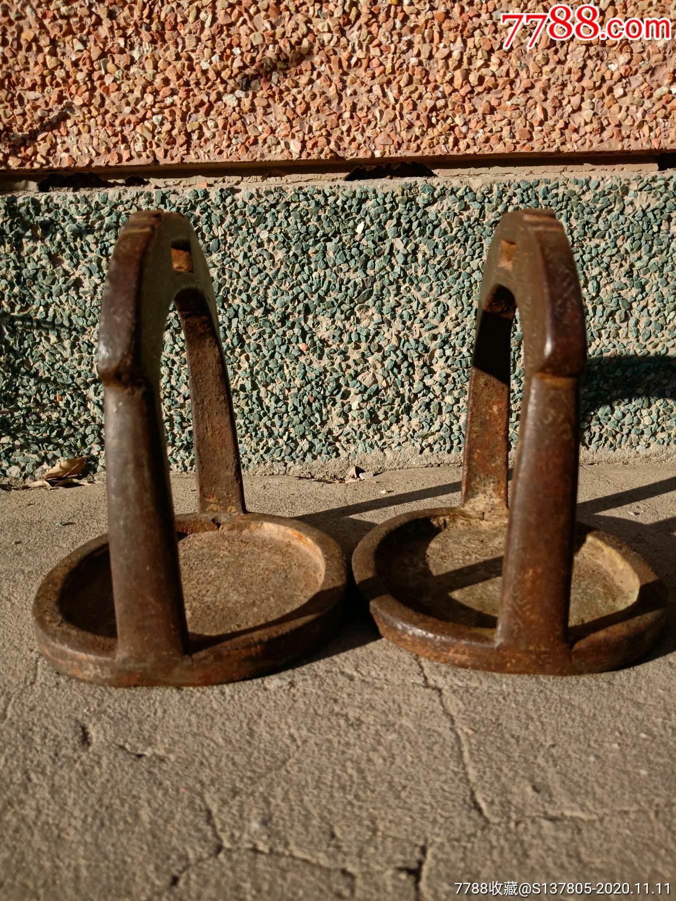 清代铁嵌银马登一对儿铁磨银马镫铁错银马镫精品马镫