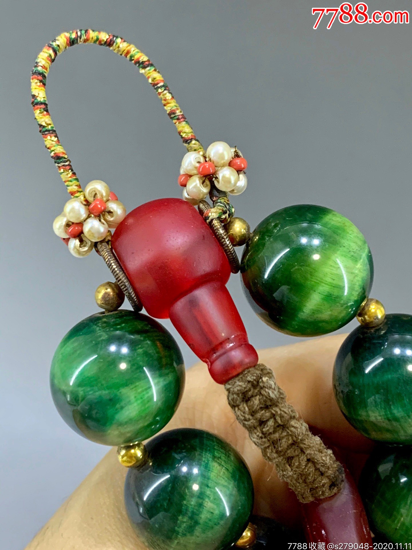 天然绿色猫眼石,十八子手串