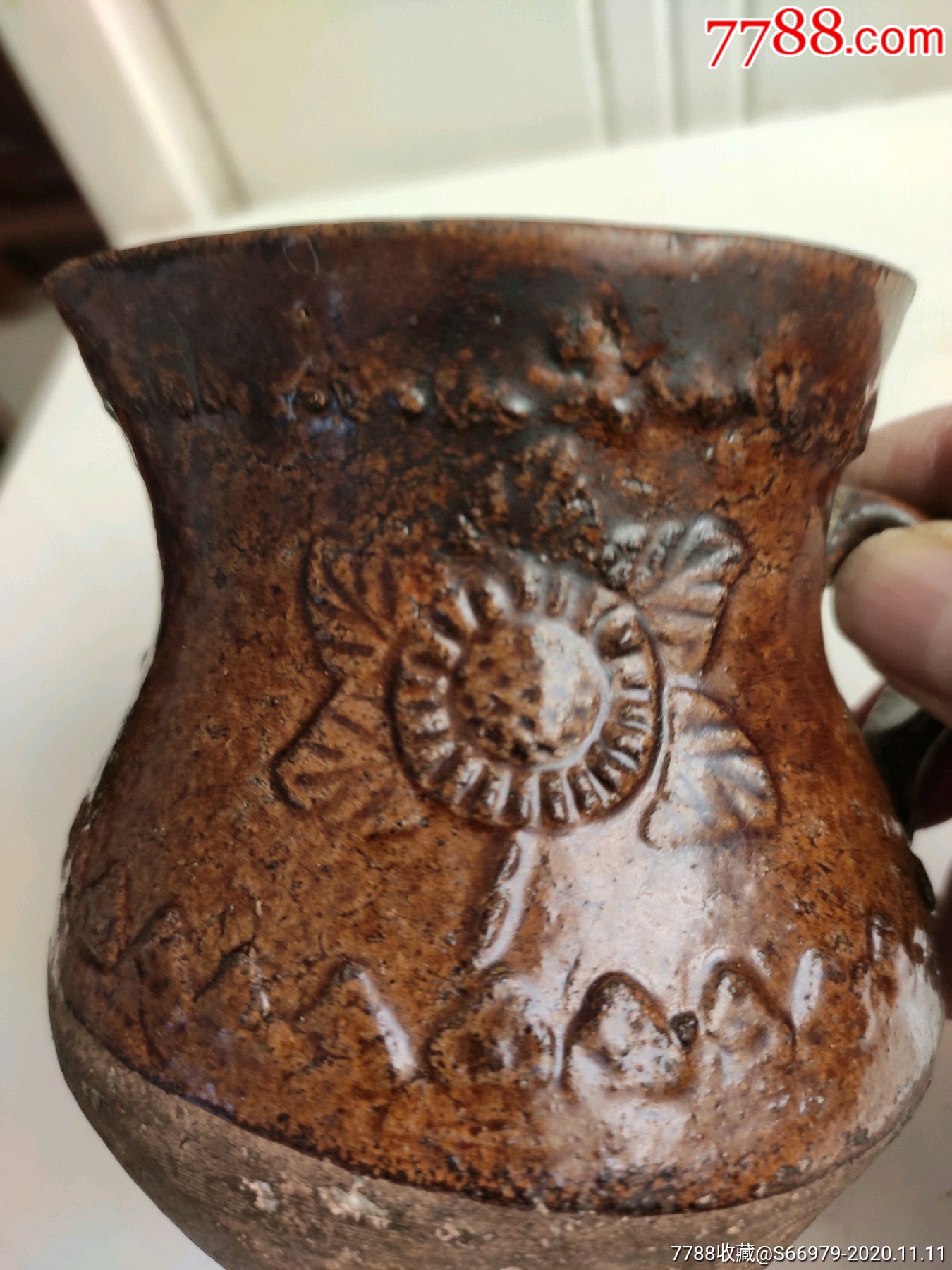 民国酱釉小耳罐