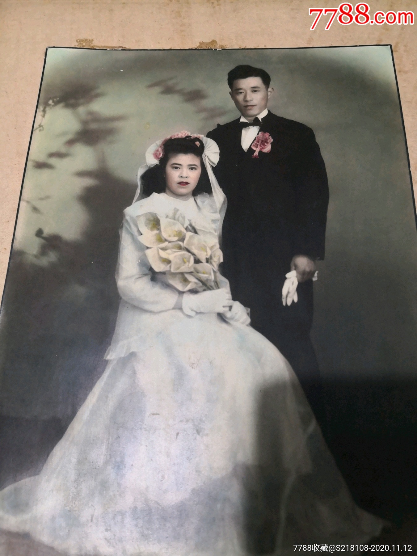 民國蘇州上色老照片夫妻結婚照2張合售