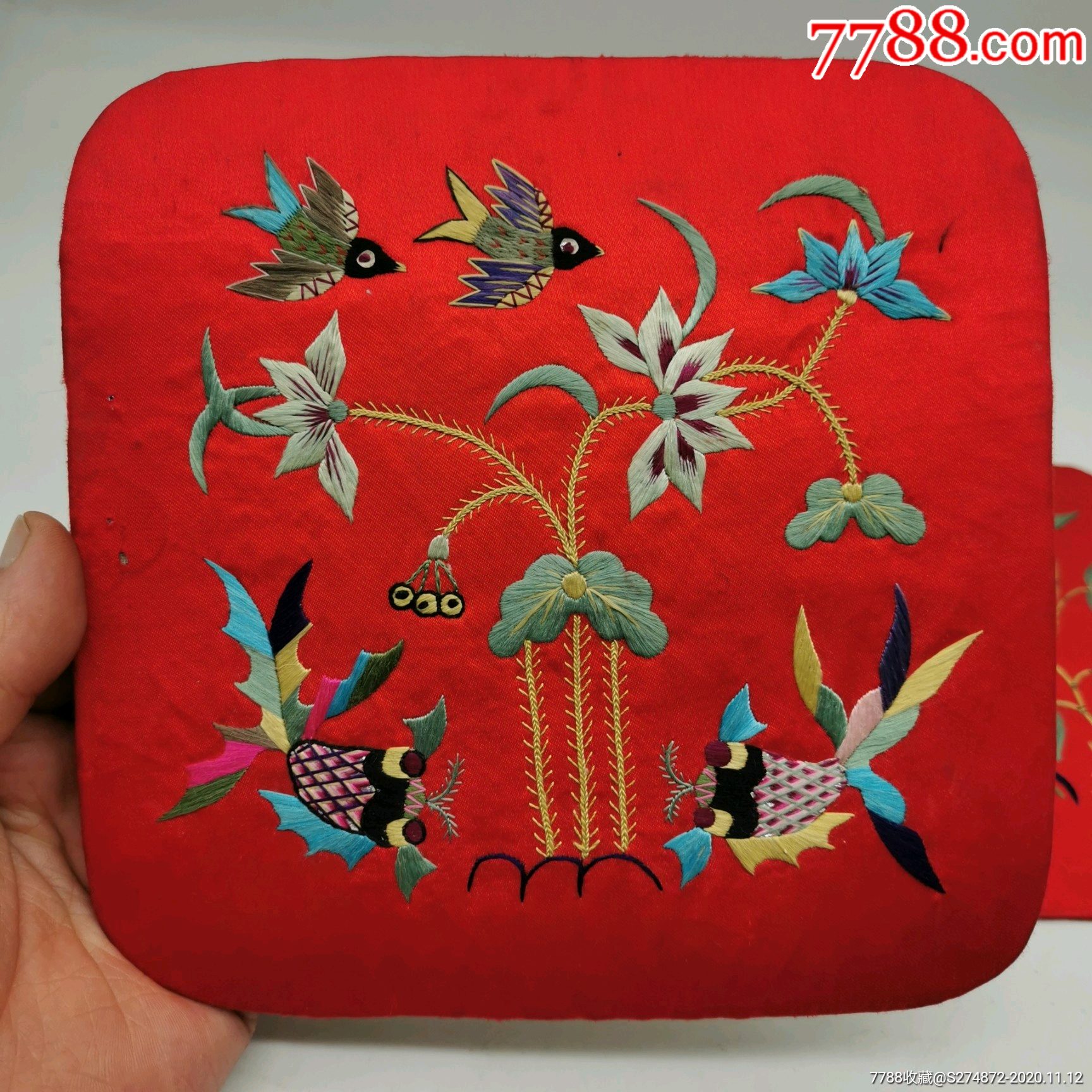 民国老刺绣花鸟花片