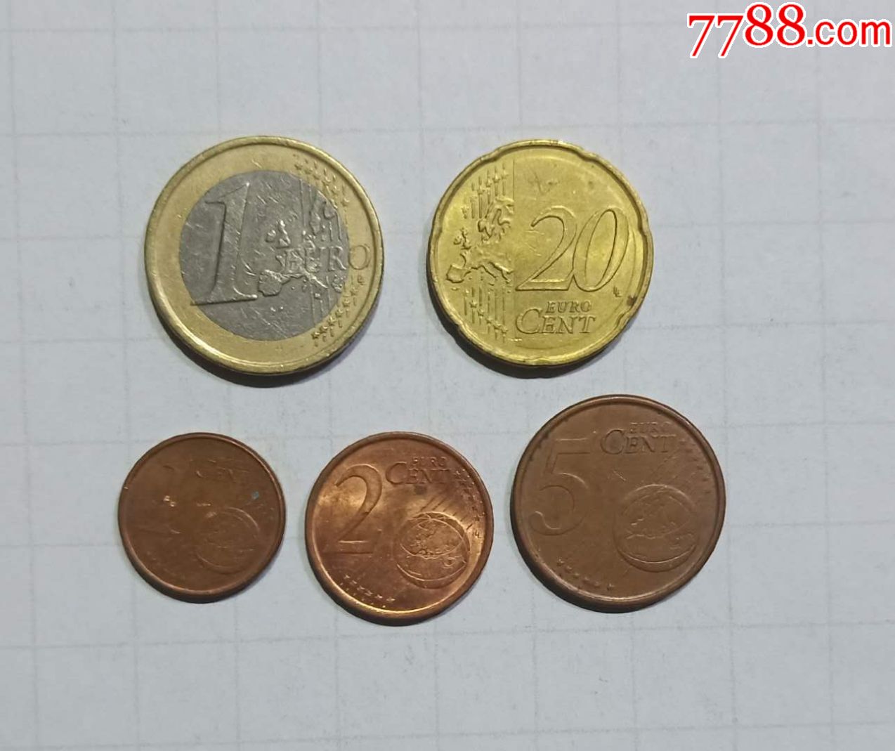 西班牙硬币欧元5枚旧品外国钱币