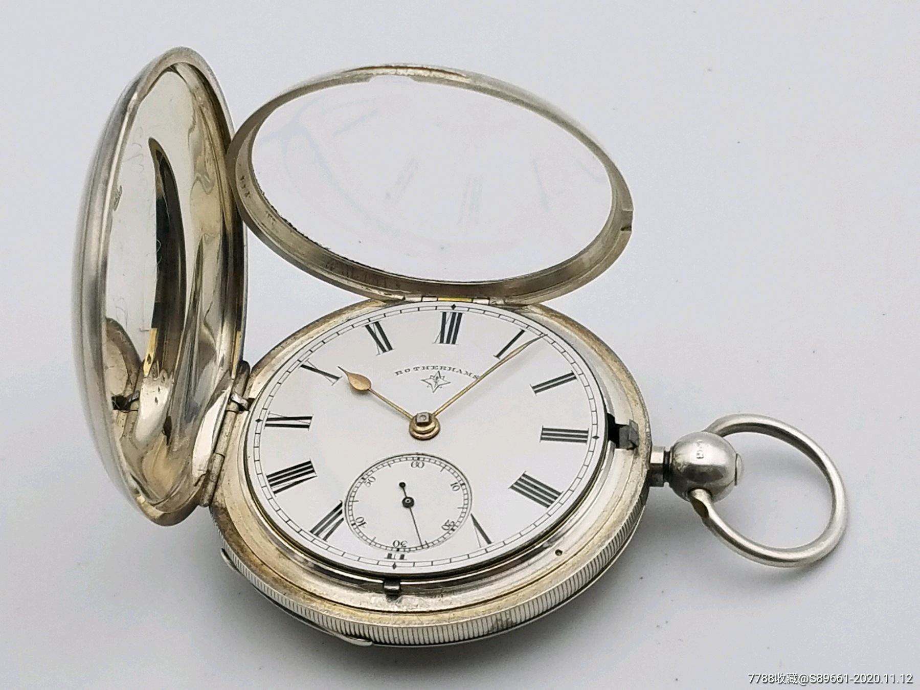 英国rotherhams伯明翰朝天摆纯银古董怀表