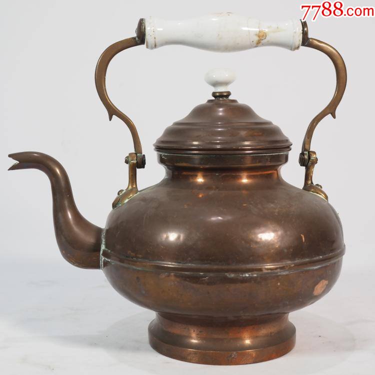 19世纪西洋古董铜器紫铜水壶手工烧水壶茶壶茶馆咖啡馆道具摆件