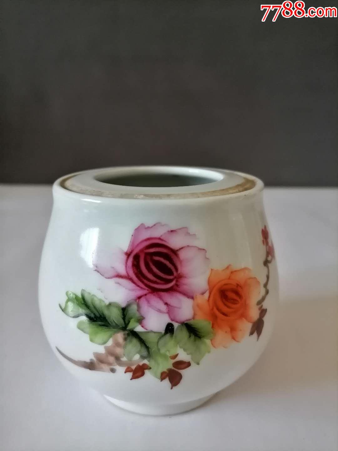 60年代景德镇手绘水彩月季花茶叶罐