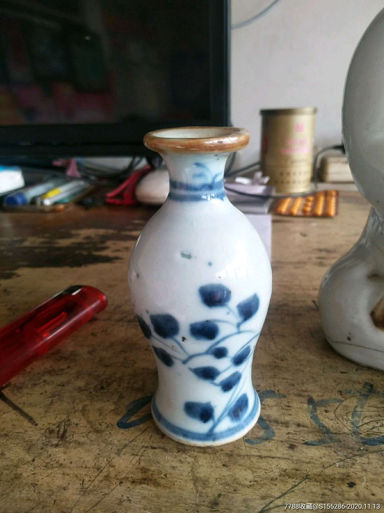 清早期顺治青花小瓶品相完完整整无任何毛病包老包真