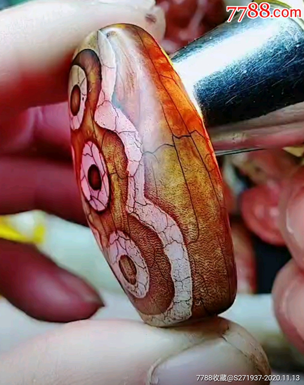 至臻至纯密藏工艺六眼天珠马蹄纹满水波纹供朱砂矿物颜料功德天珠