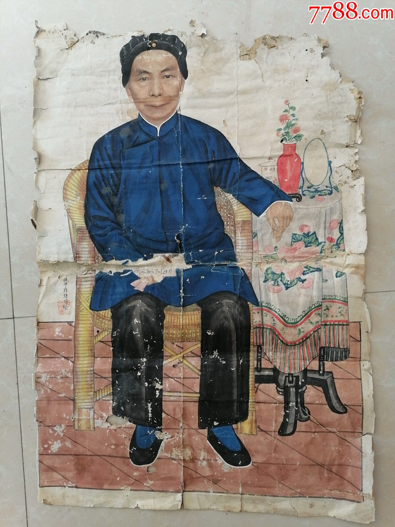 清代杭兰廖培均手绘老画像一张(60x40cm)