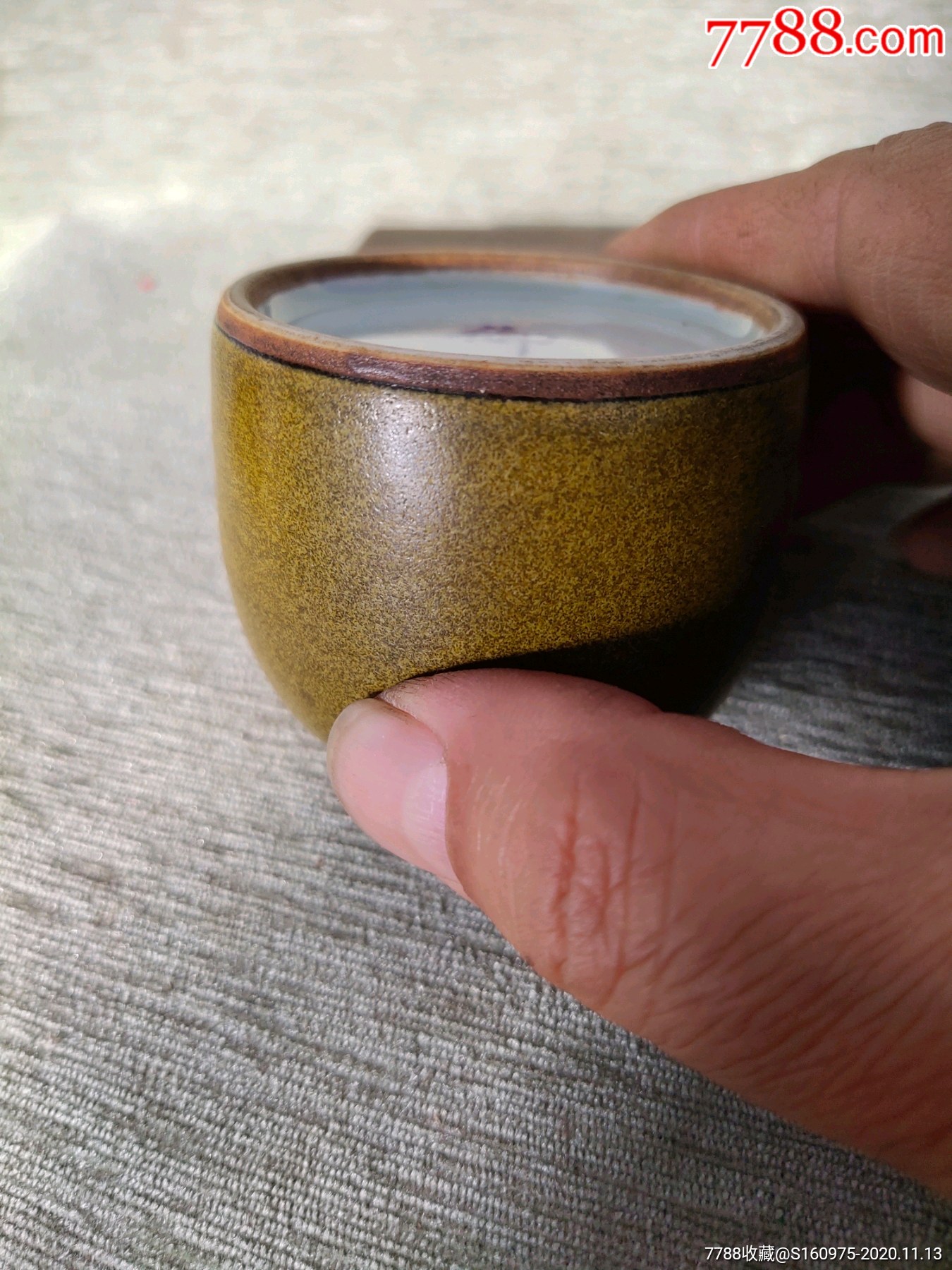 漂亮清代茶釉青花御字款小水盂5835cm内有一处油渍完整