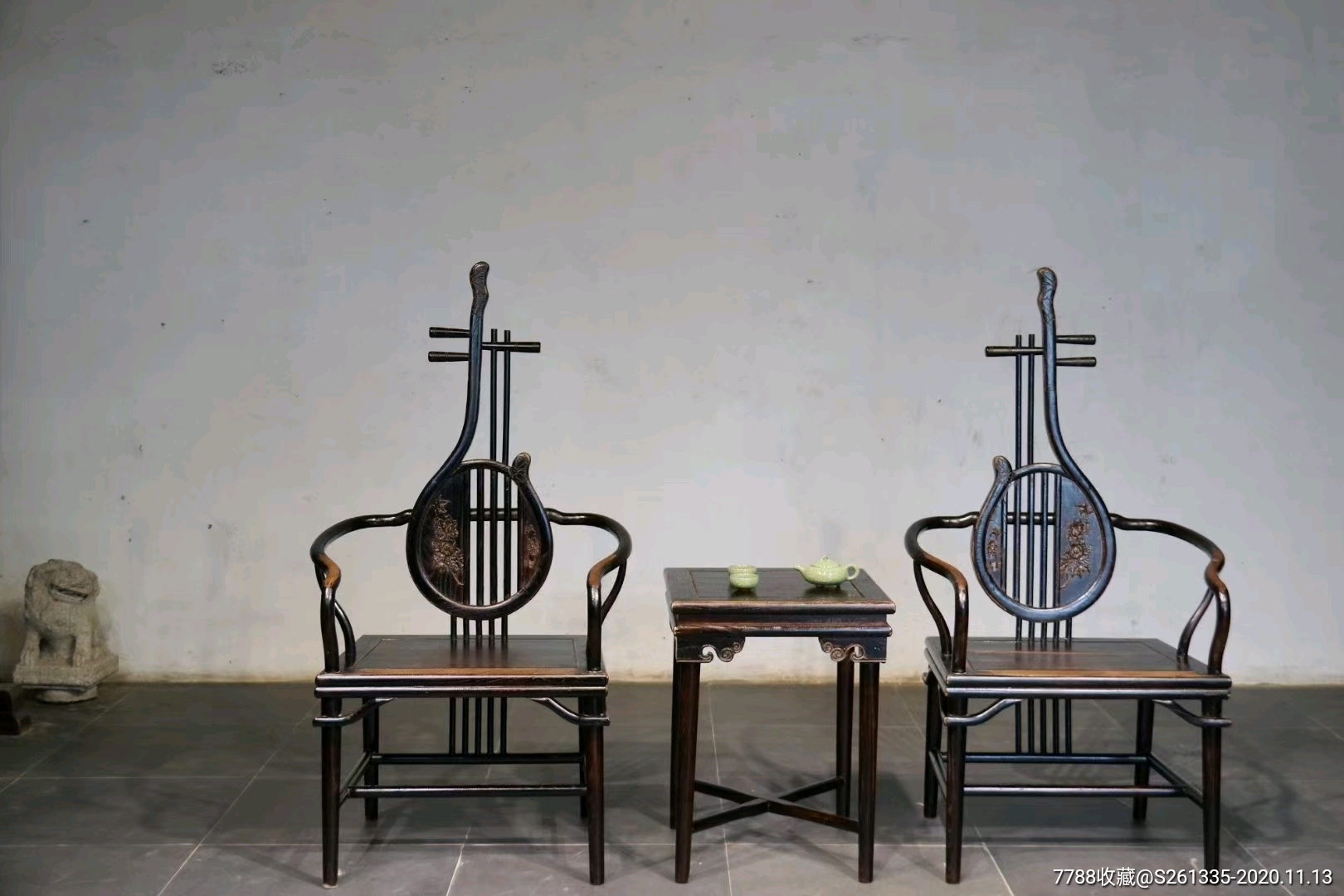 仿古榆木琵琶椅三件套时尚潮流