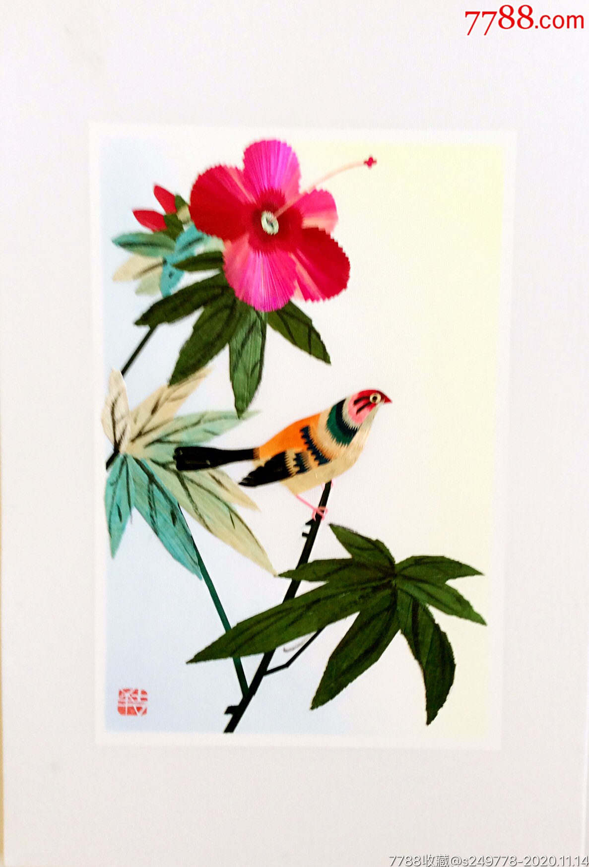 潮州麦秆(麦秸)(麦杆)花鸟白绸画白卡画片wp8003-7