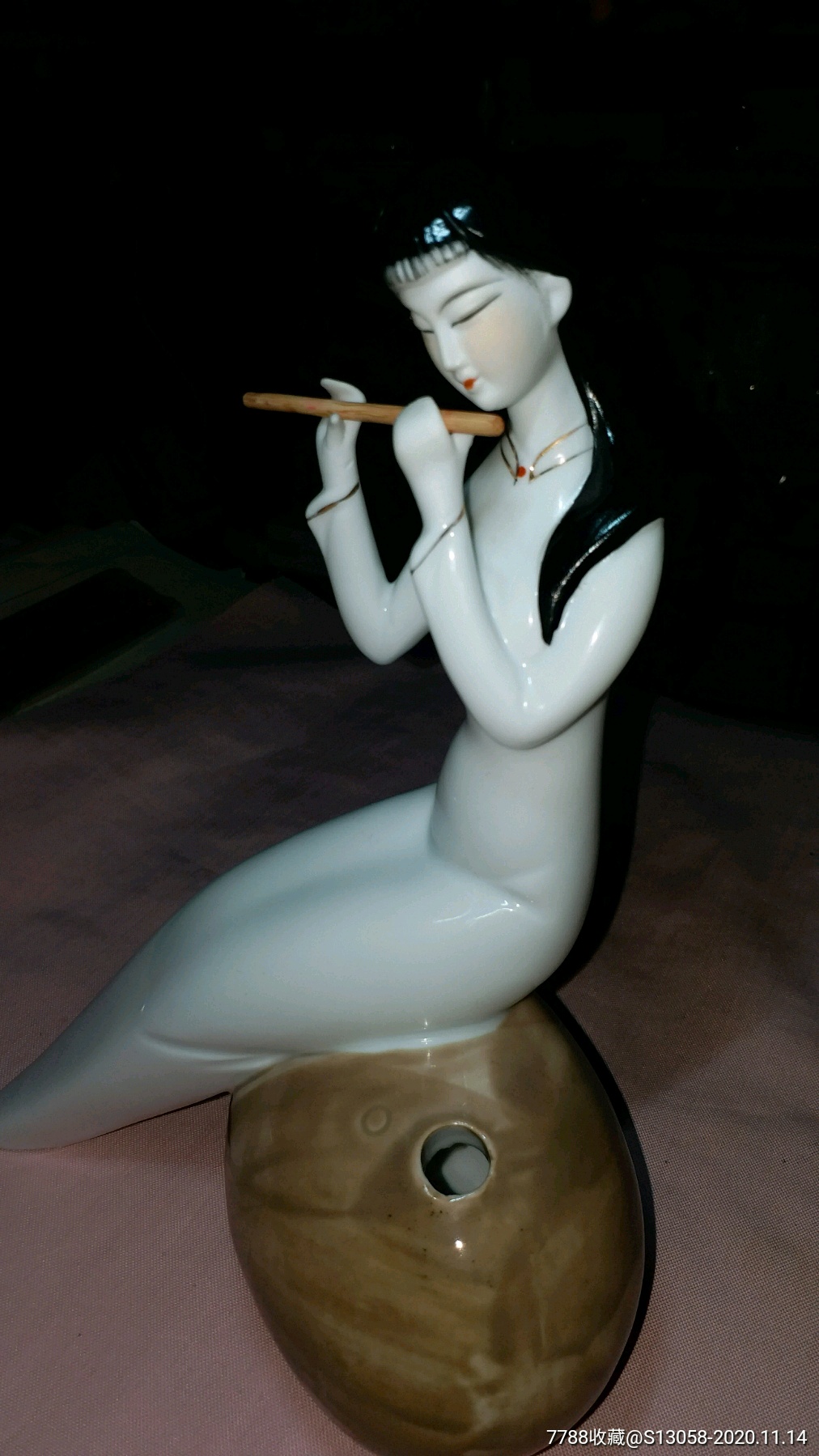 八十年代名家《吹笛少女》瓷塑-雕塑瓷/瓷雕-7788陶瓷