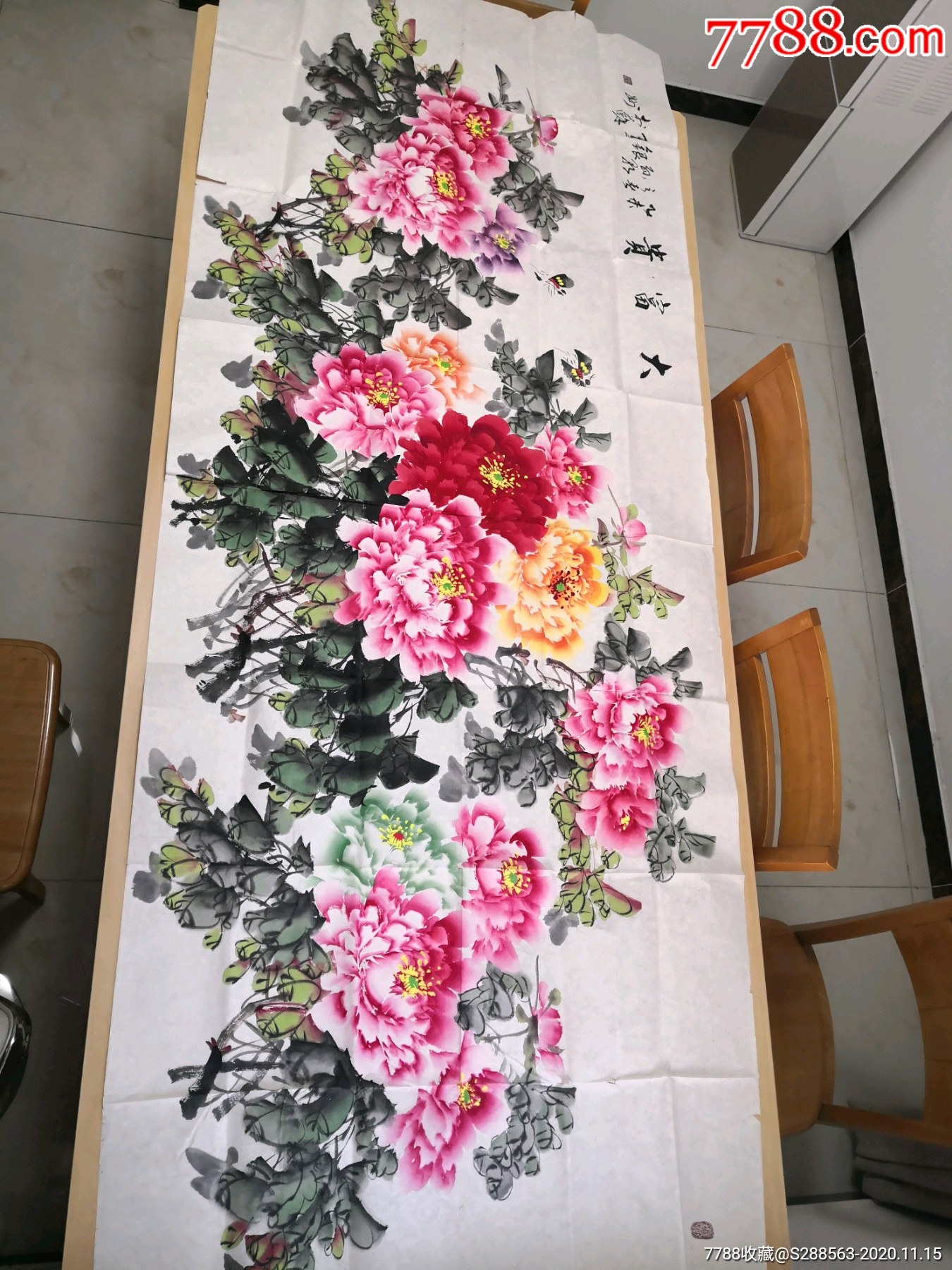 【孙朝银】巨幅精品牡丹(230*95厘米)-花鸟国画原作-7788商城__七七八