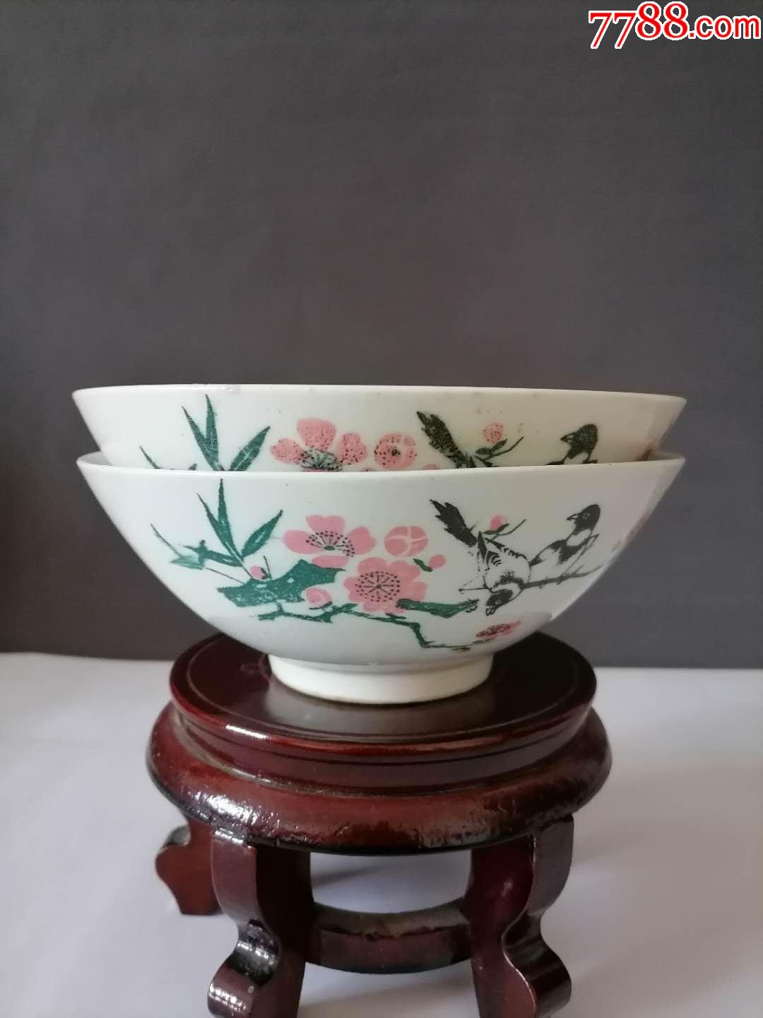 醴陵釉下彩喜鹊登梅大碗一对